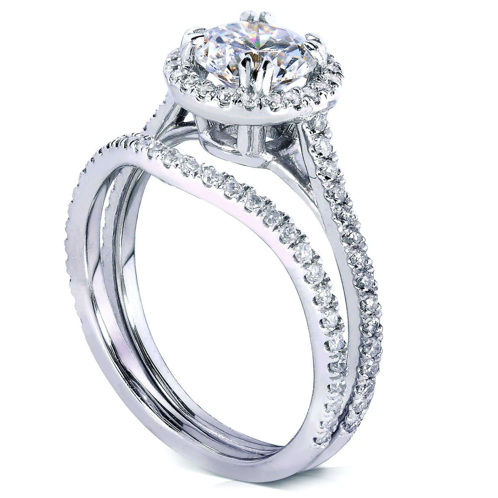 1-1/2ct.tw Original Round 6.5 Halo Bridal Set - Curved Band