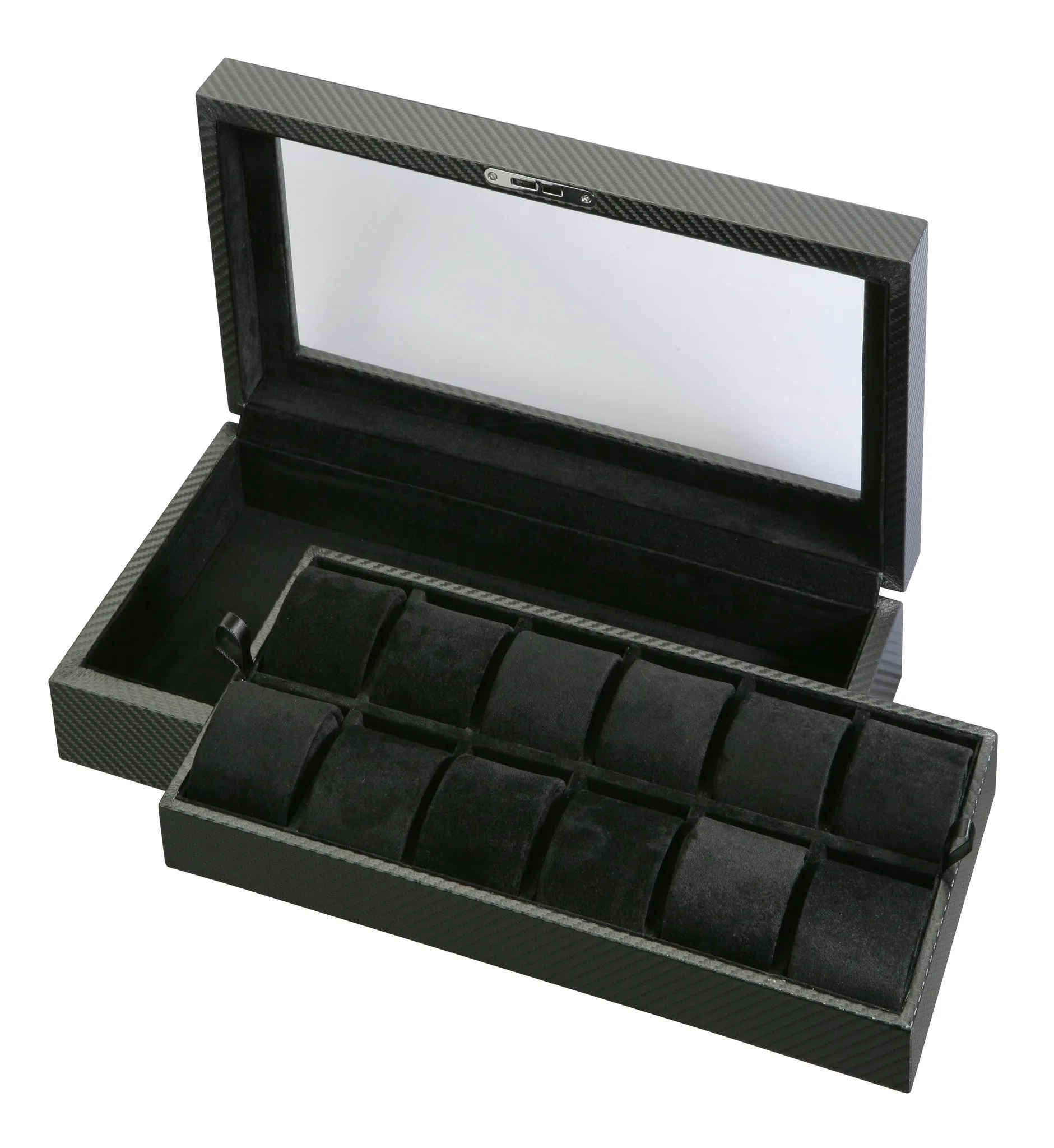 (12) Diplomat Carbon Fiber Watch Box With Clear Top