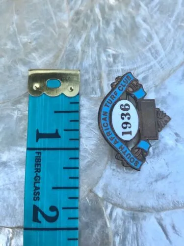 1936 South African Turf Club Blue White Enamel Pin Badge Leighton Piper London