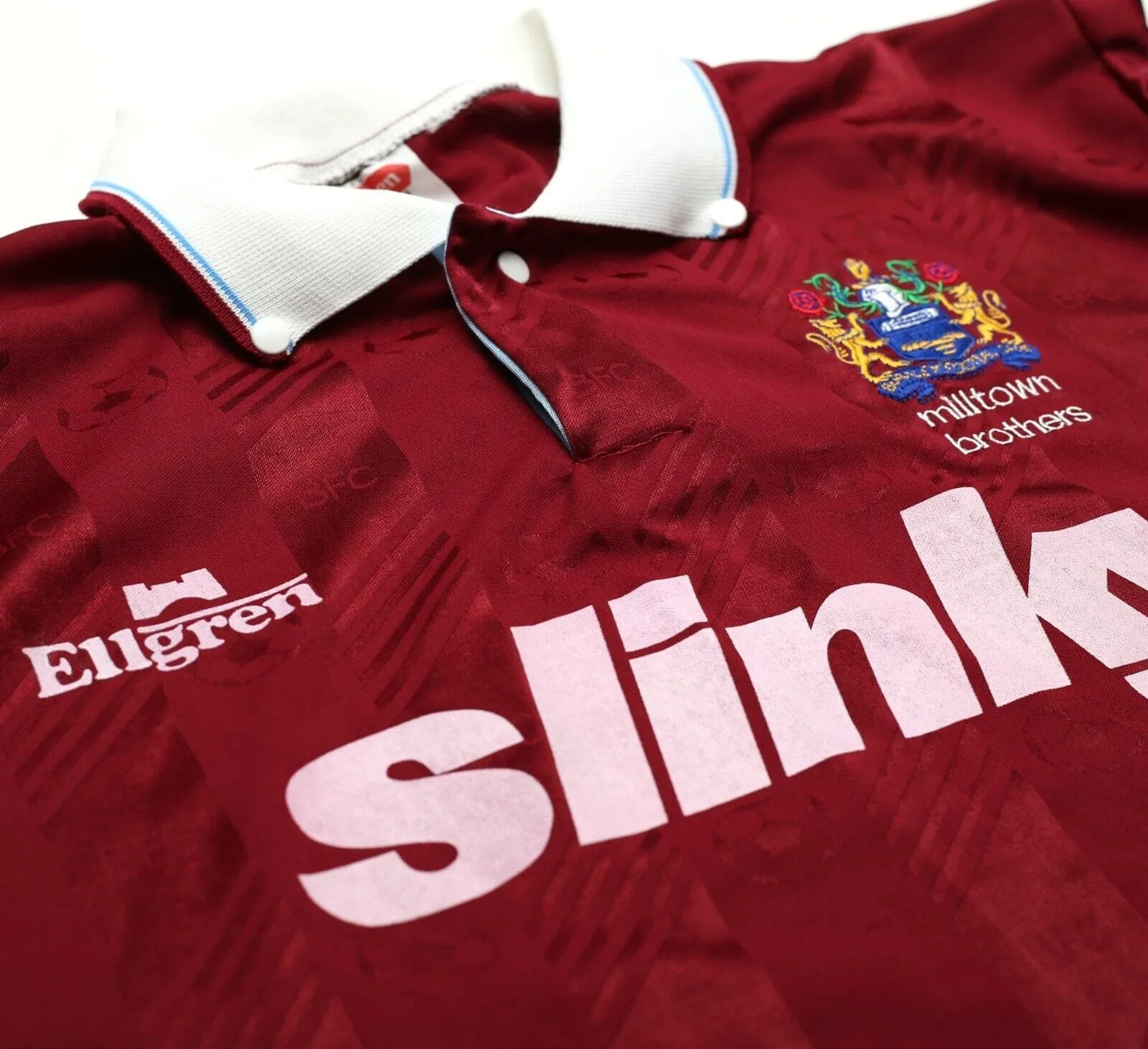 1991 BURNLEY FC / MILLTOWN BROTHERS Vintage Ellgreen Football Shirt (L) Slinky