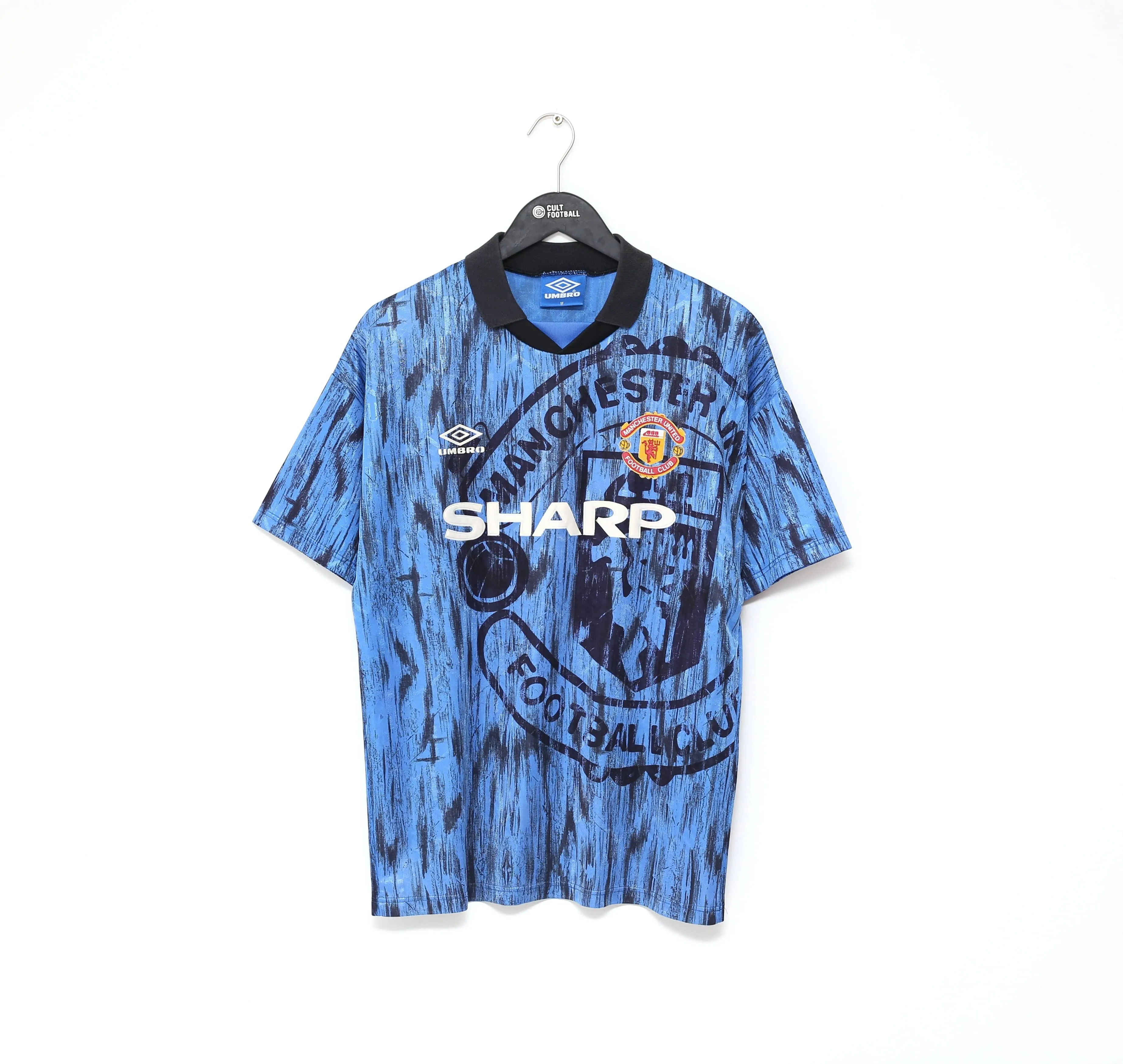 1992/93 CANTONA #7 Manchester United Vintage Umbro Away Football Shirt (M)