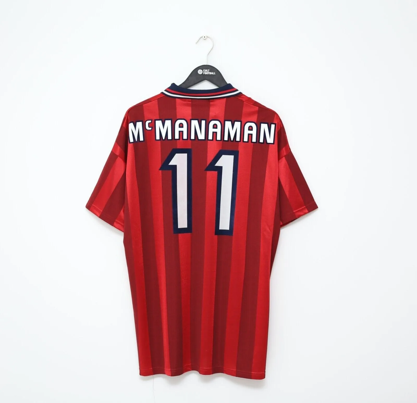 1998 McMANAMAN #11 England Vintage Umbro Away Football Shirt (XL) Player Spec