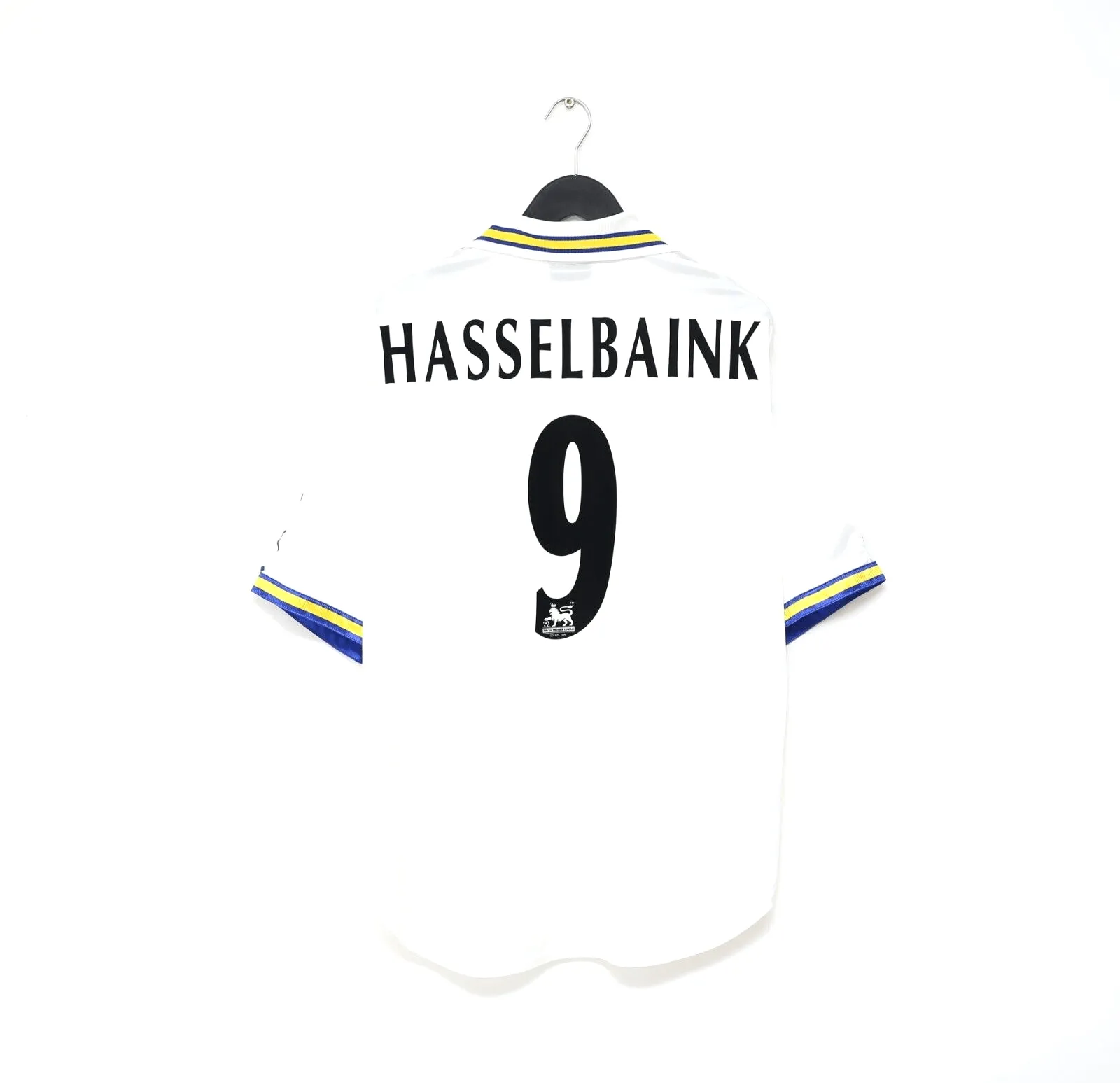 1998/00 HASSELBAINK #9 Leeds United Vintage PUMA Home Football Shirt (L)