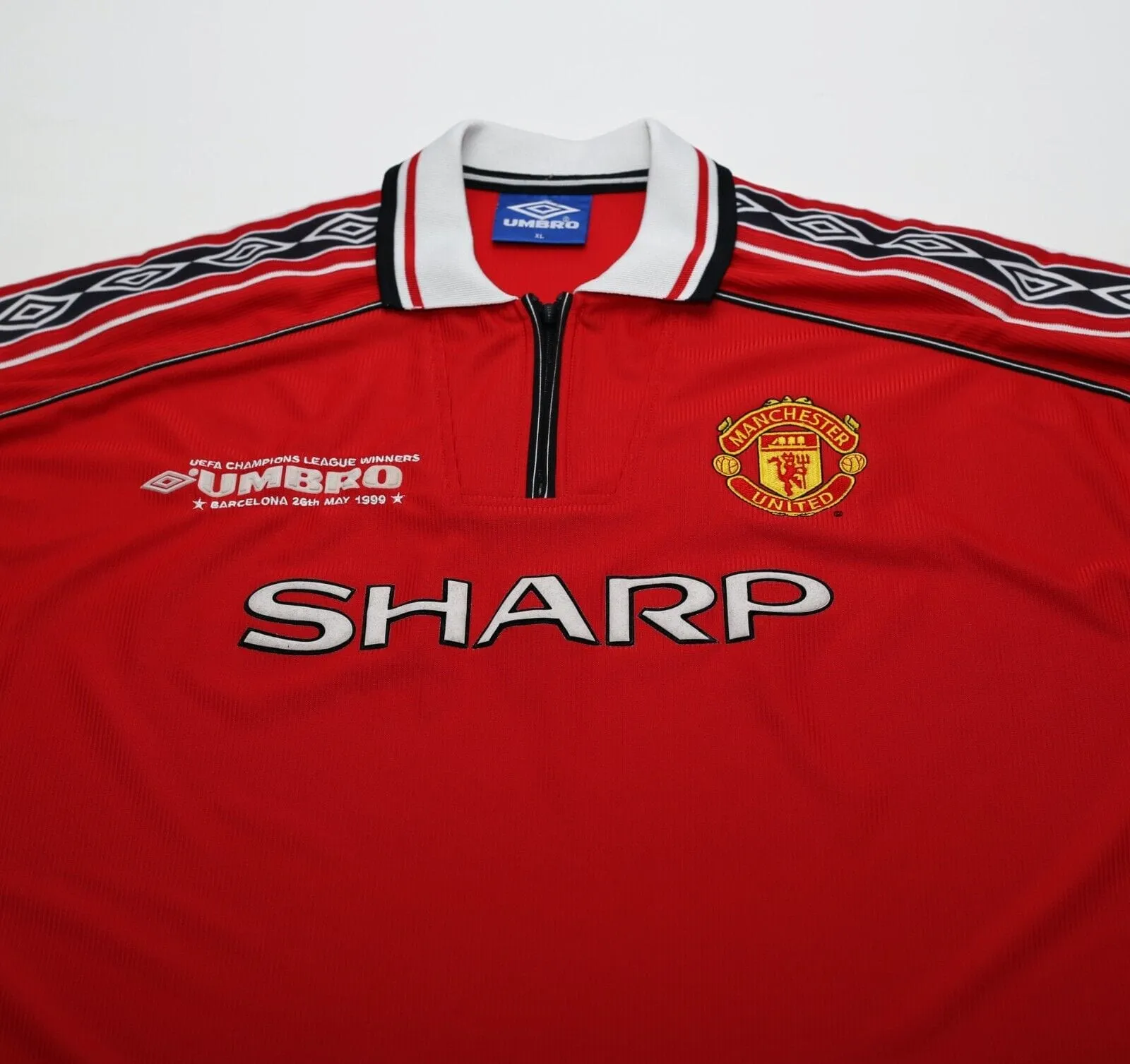 1998/00 MANCHESTER UNITED Vintage Umbro 'CL Winners" Home Football Shirt (XL)