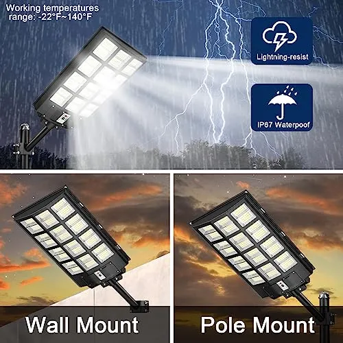 2 Pack Solar Street Light Outdoor,2000W 250000LM 6500K with Mobile App Remote Control Dusk to Dawn LED Solar lights, IP67 Waterproof Solar Flood Lights with Motion Sensor for Yard Garden Parking Lot