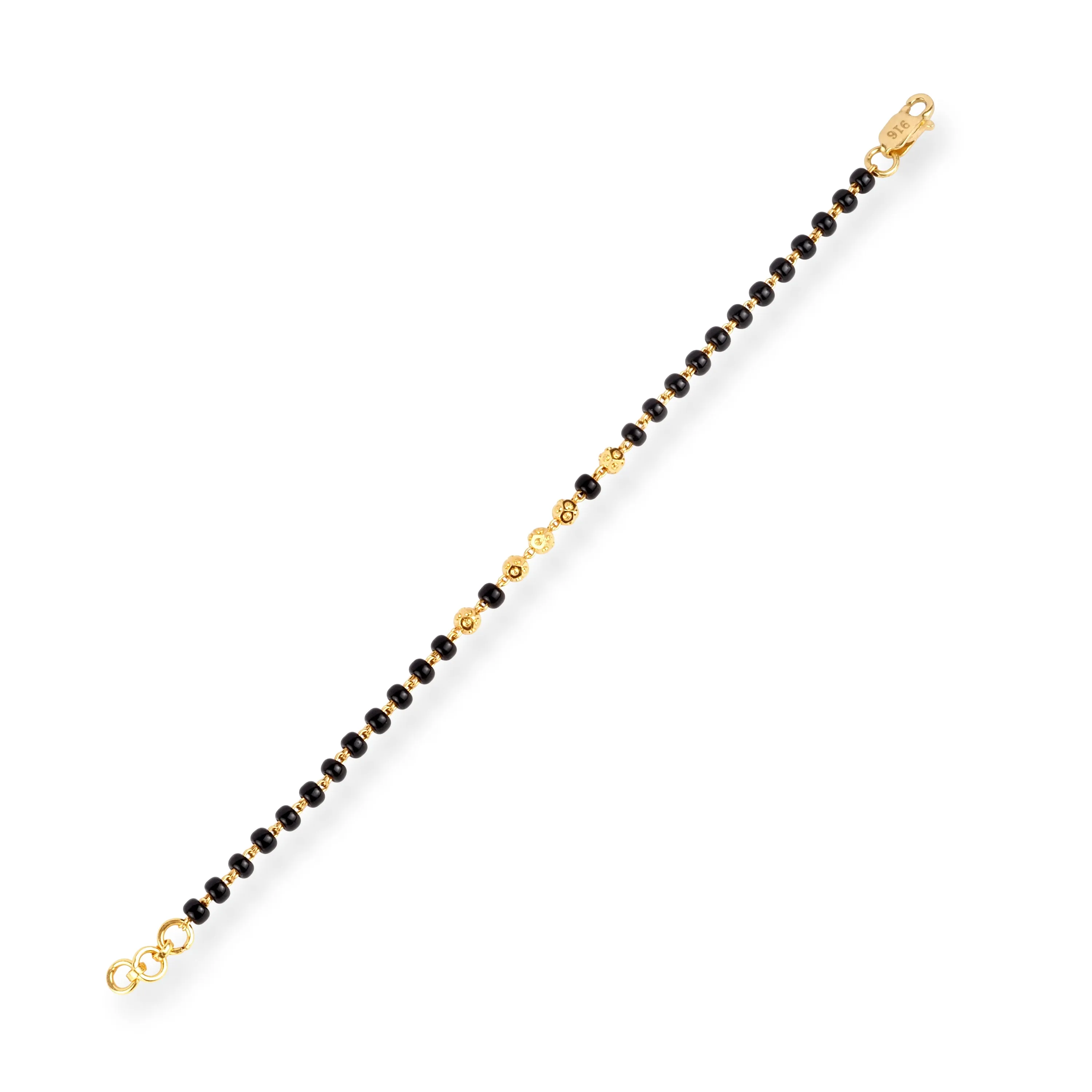 22ct Gold Children's Bracelet with Black and Diamond Cut Beads and Lobster Clasp CBR-8484