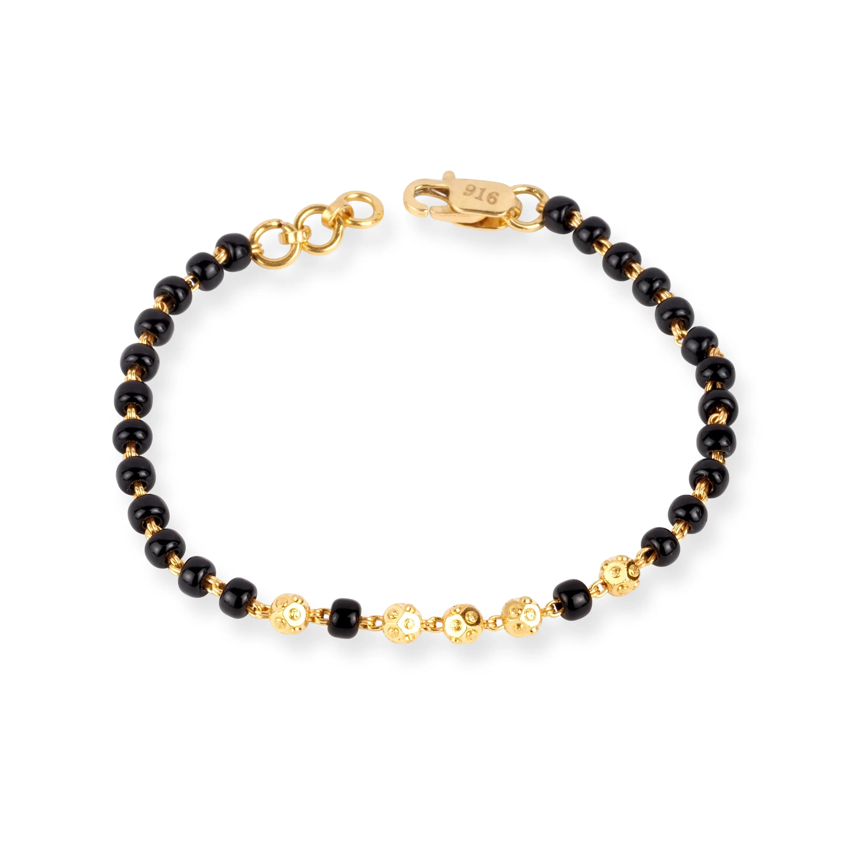 22ct Gold Children's Bracelet with Black and Diamond Cut Beads and Lobster Clasp CBR-8484