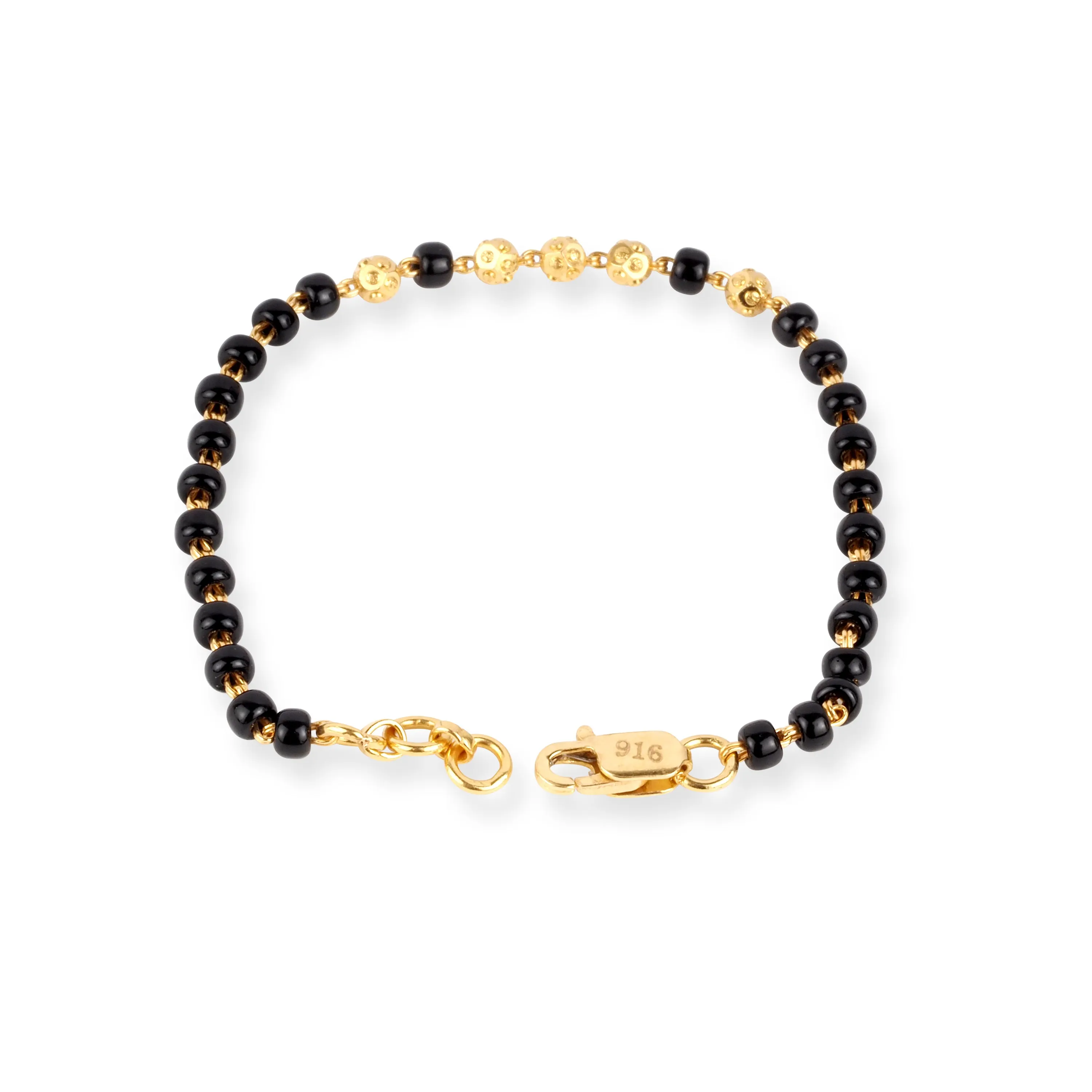 22ct Gold Children's Bracelet with Black and Diamond Cut Beads and Lobster Clasp CBR-8484