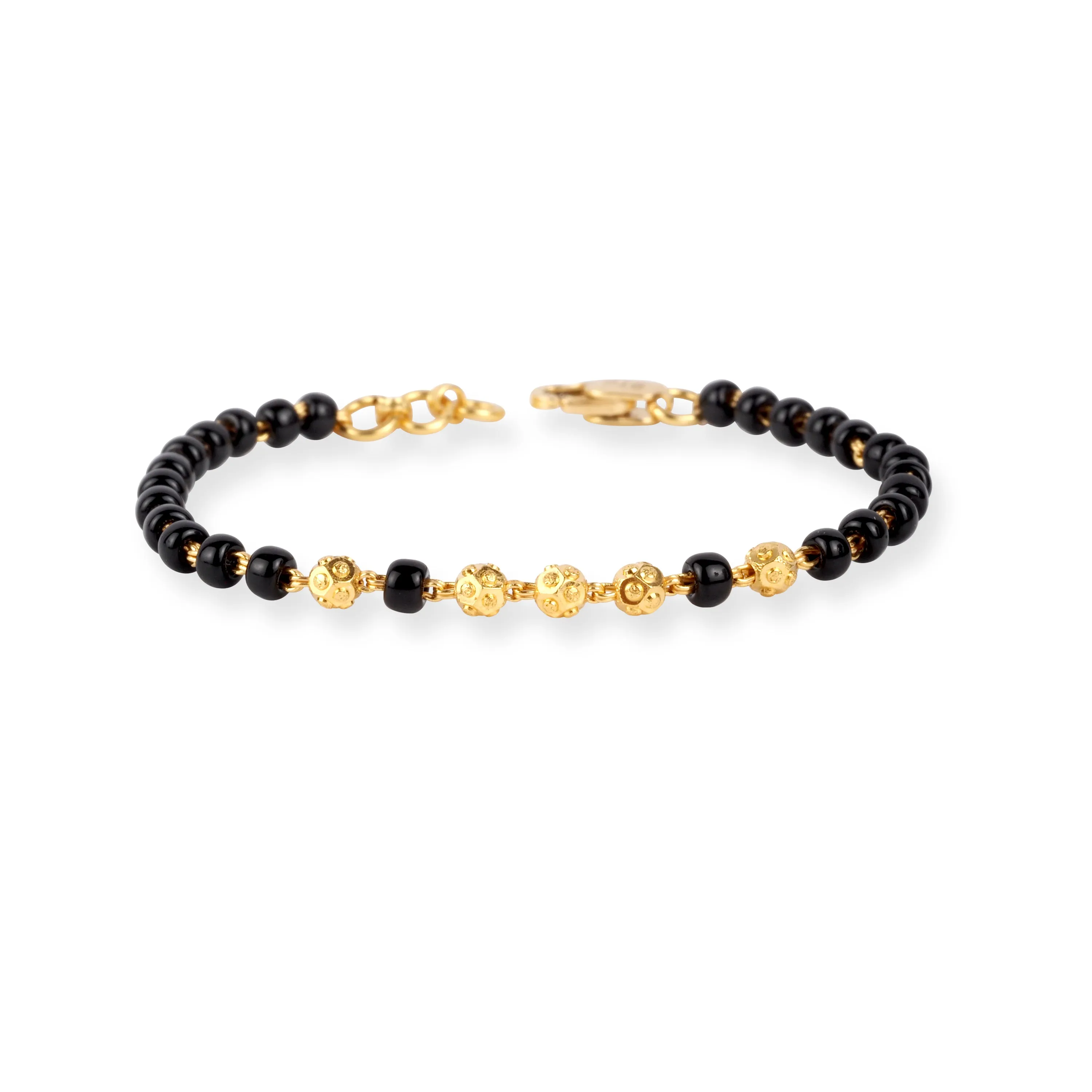 22ct Gold Children's Bracelet with Black and Diamond Cut Beads and Lobster Clasp CBR-8484