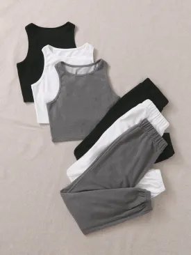 3 Sets Tank Top Sweatpants Lounge Set