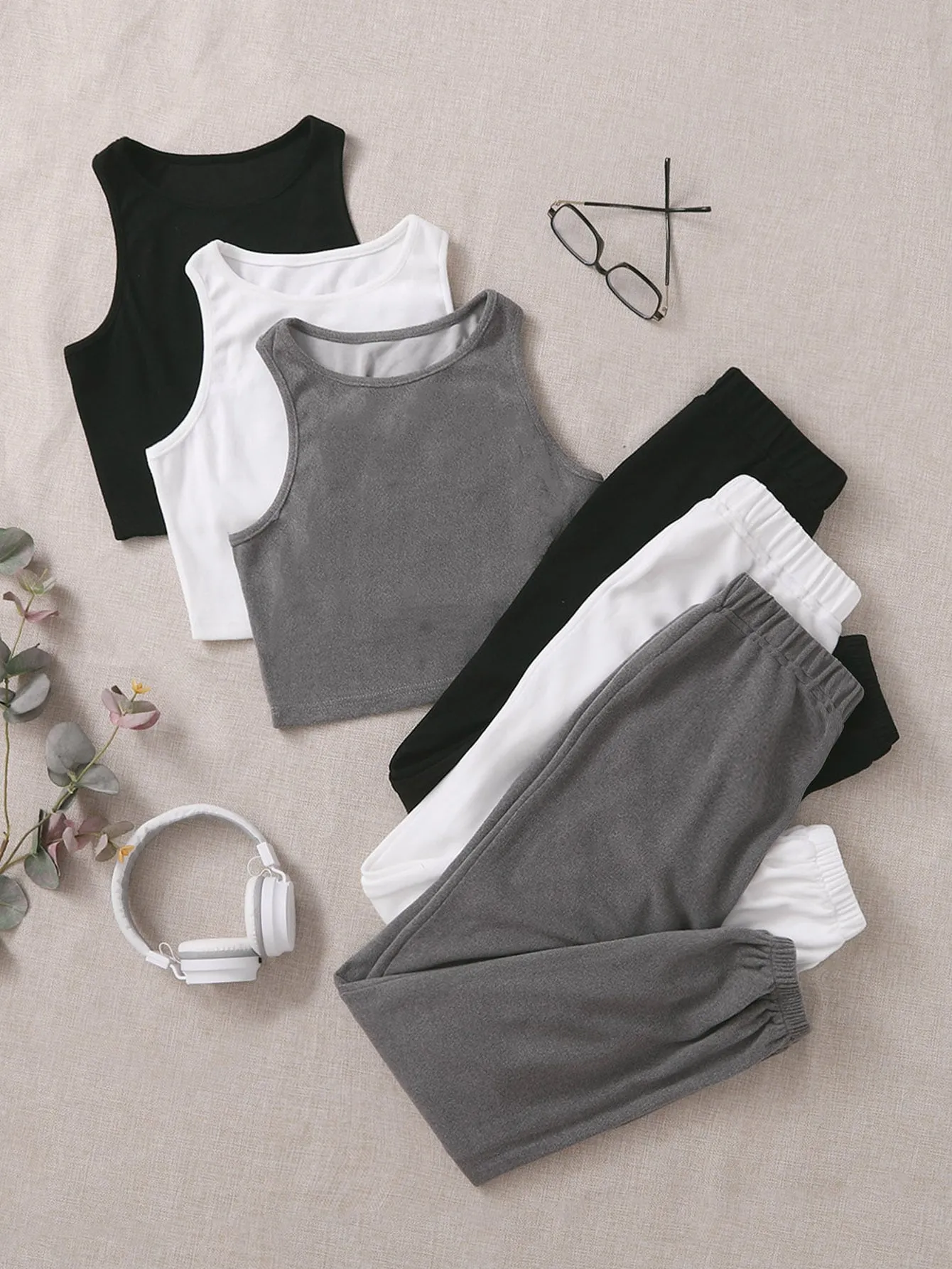 3 Sets Tank Top Sweatpants Lounge Set