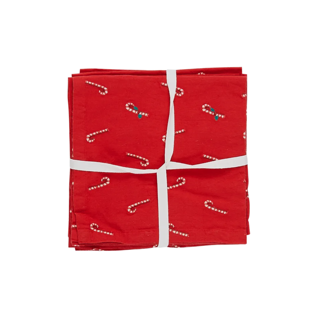 4-Pack Napkin Set - Candy Cane Embroidery