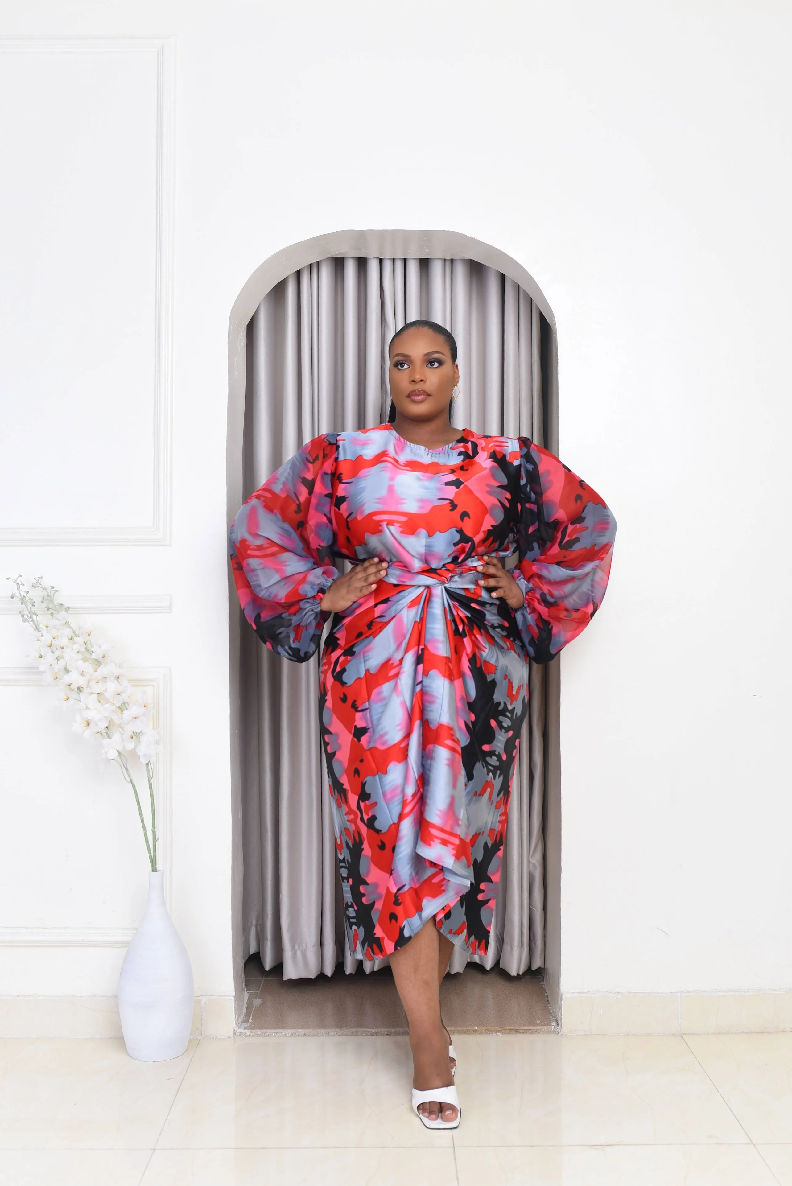 African Print Silk Long Sleeve Wrap Dress - Kaya