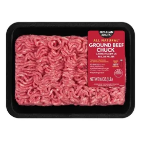 All Natural* 80% Lean/20% Fat Ground Beef Chuck, 1 lb Tray