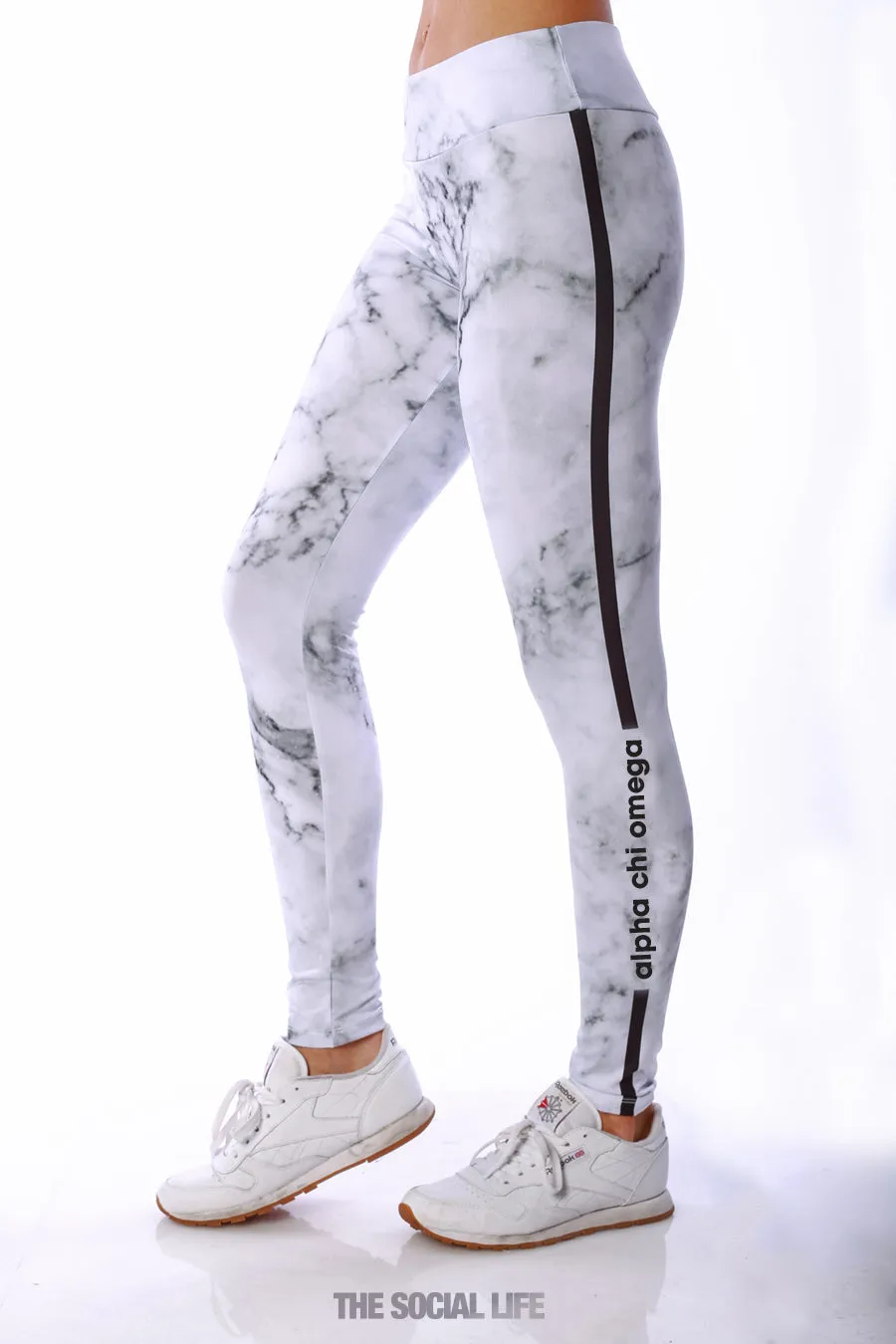 Alpha Chi Omega White Marble Leggings