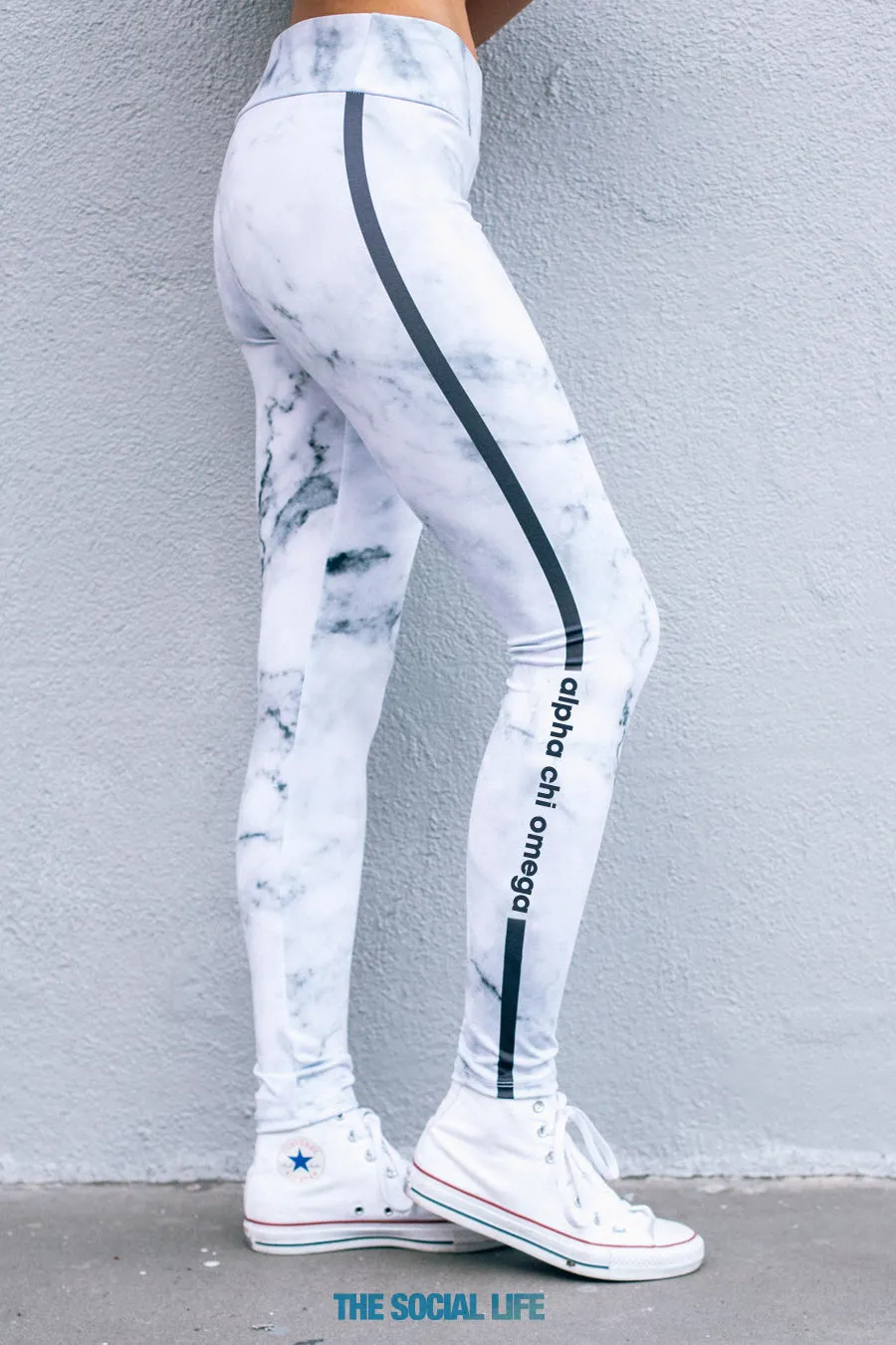 Alpha Chi Omega White Marble Leggings