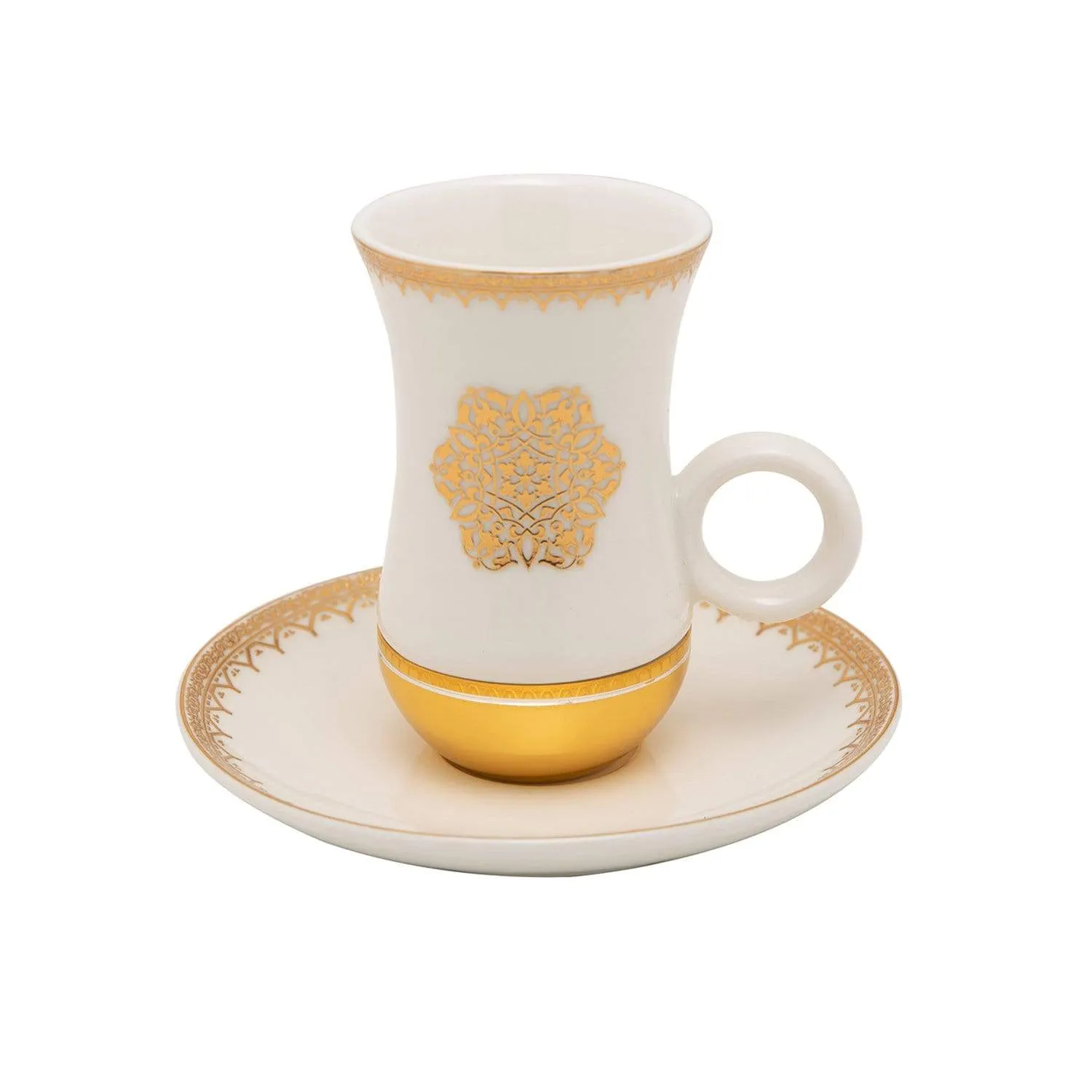 Amber Porcelain Larisa Istikan Cup Set - Gold and White, 12 Pieces - AM3373-S28/026/12PC