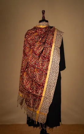 Art Silk Hand Blocked Kalamkari Dupatta 129IOS15