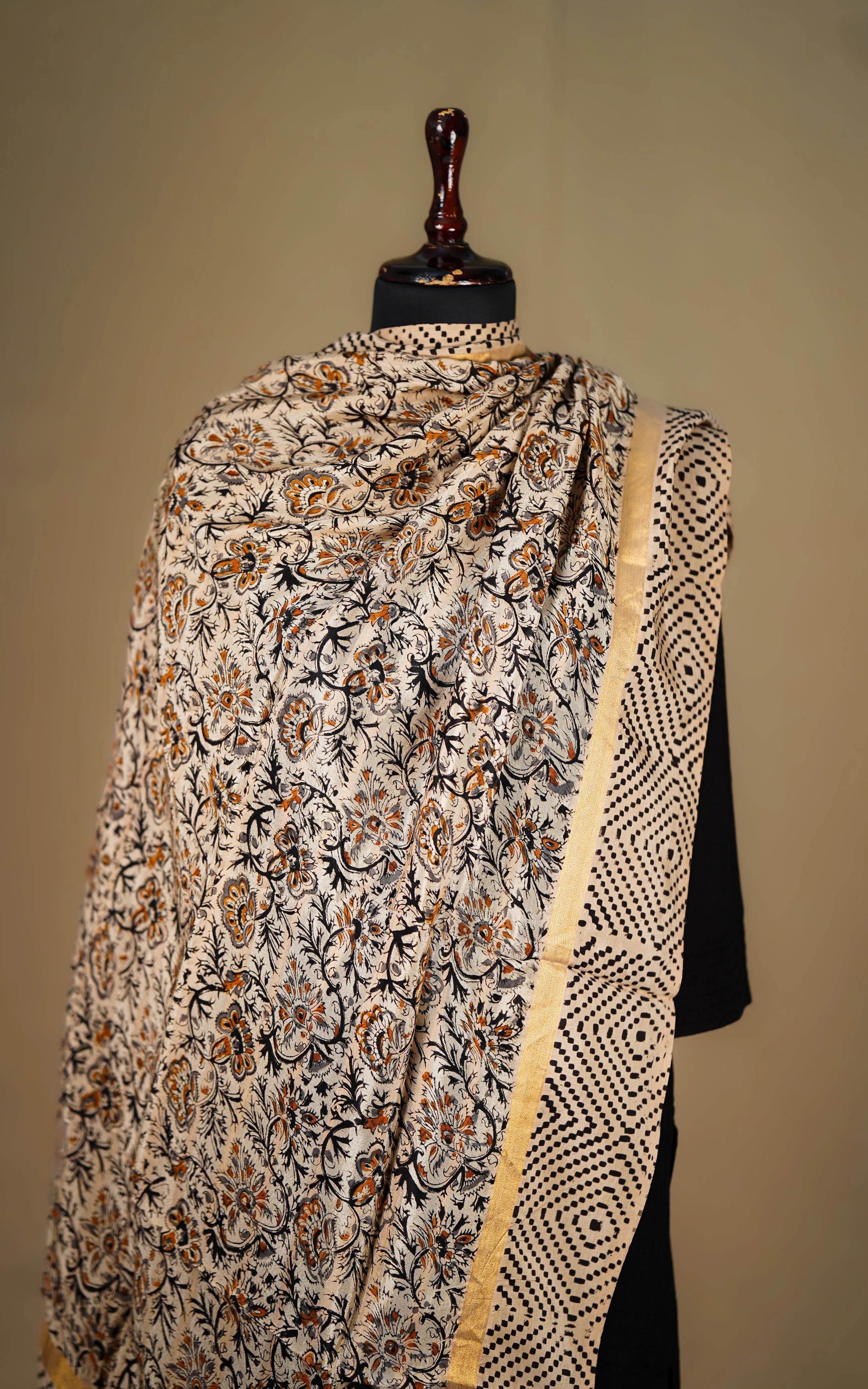 Art Silk Hand Blocked Kalamkari Dupatta 129IOS17