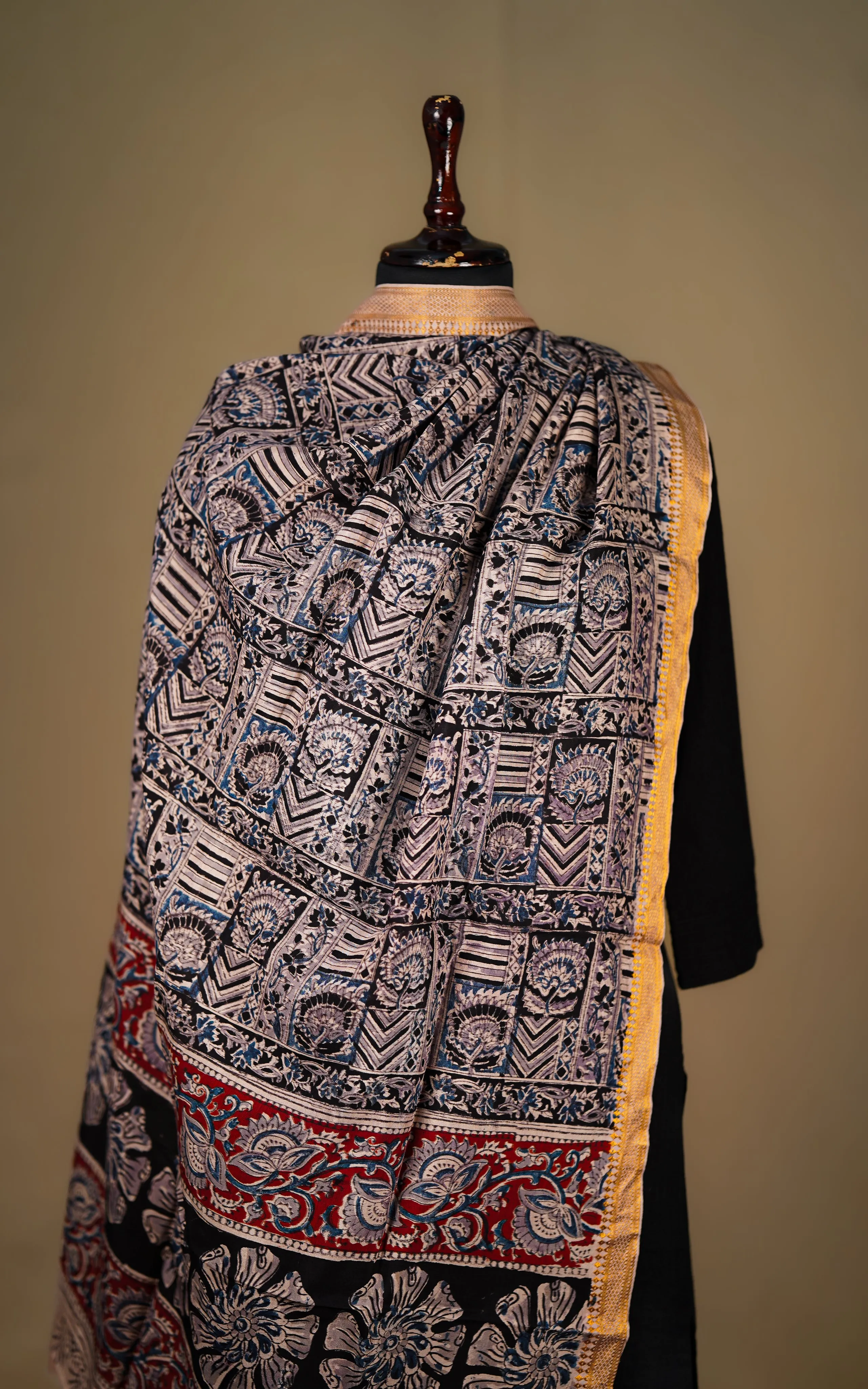 Art Silk Hand Blocked Kalamkari Dupatta 132IOS2