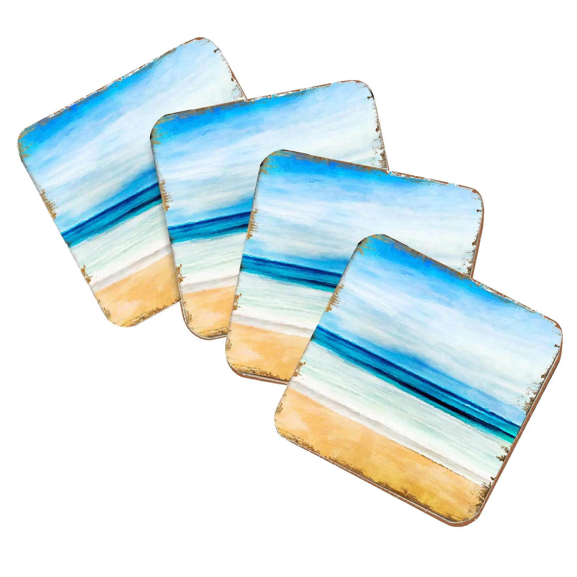 Beach Coastal Wooden Cork Coasters Gift Set of 4 by Nature Wonders - Coastal Sea-Life Décor - 95226C-S4