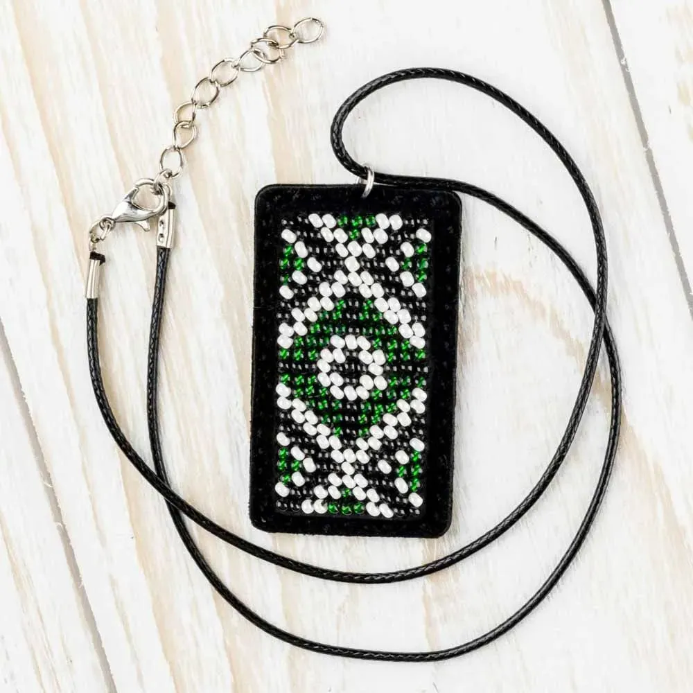 Bead embroidery kit on artificial leather Pendant  FLBB-079