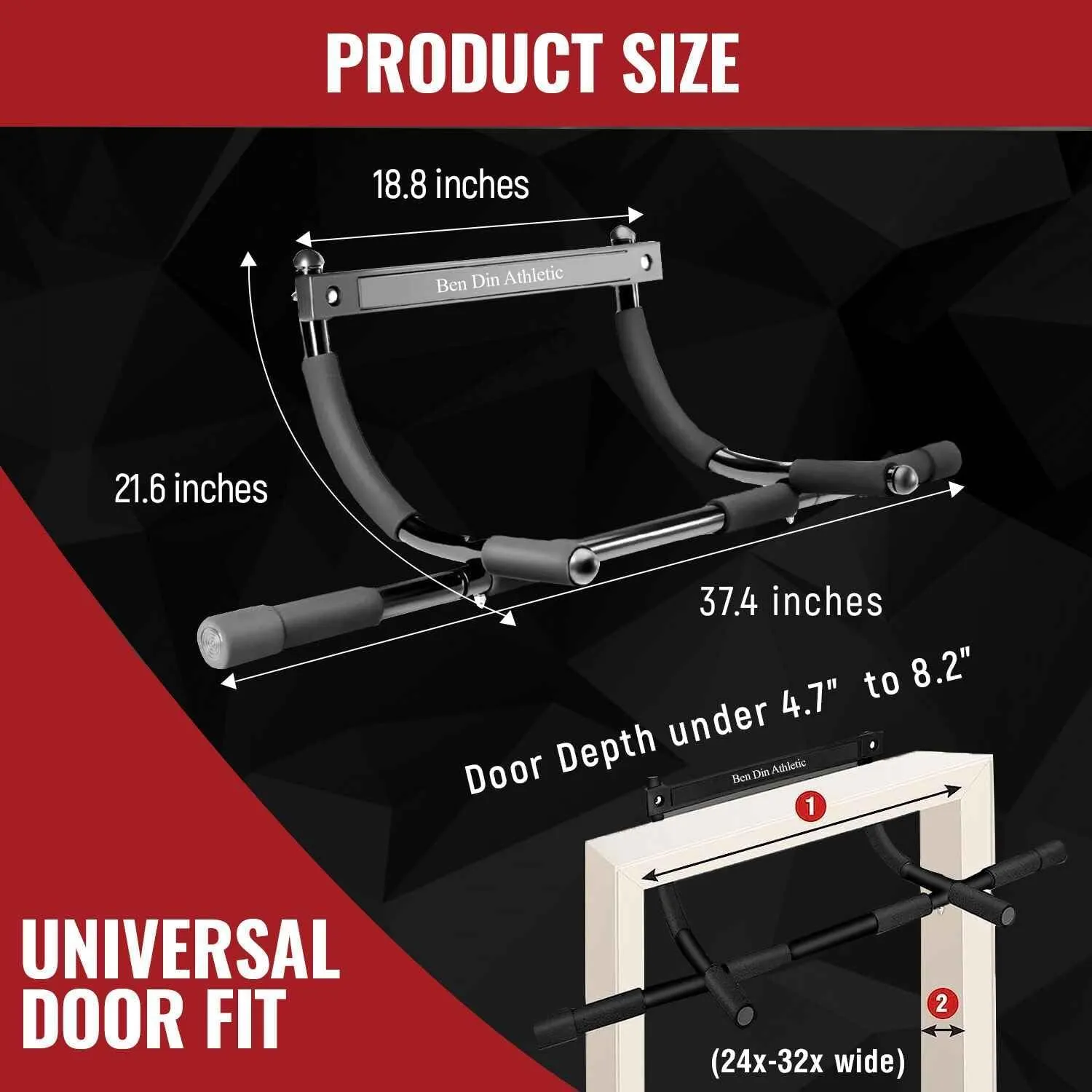 Ben Din Pull Up Bar for Doorway/Hanging Chin Up Bar,Sturdy  Steel Frame with Foam Handles - Support 300 Pounds - Portable & Easy Installation Door Frame Pull Up Bar for Home Gyms