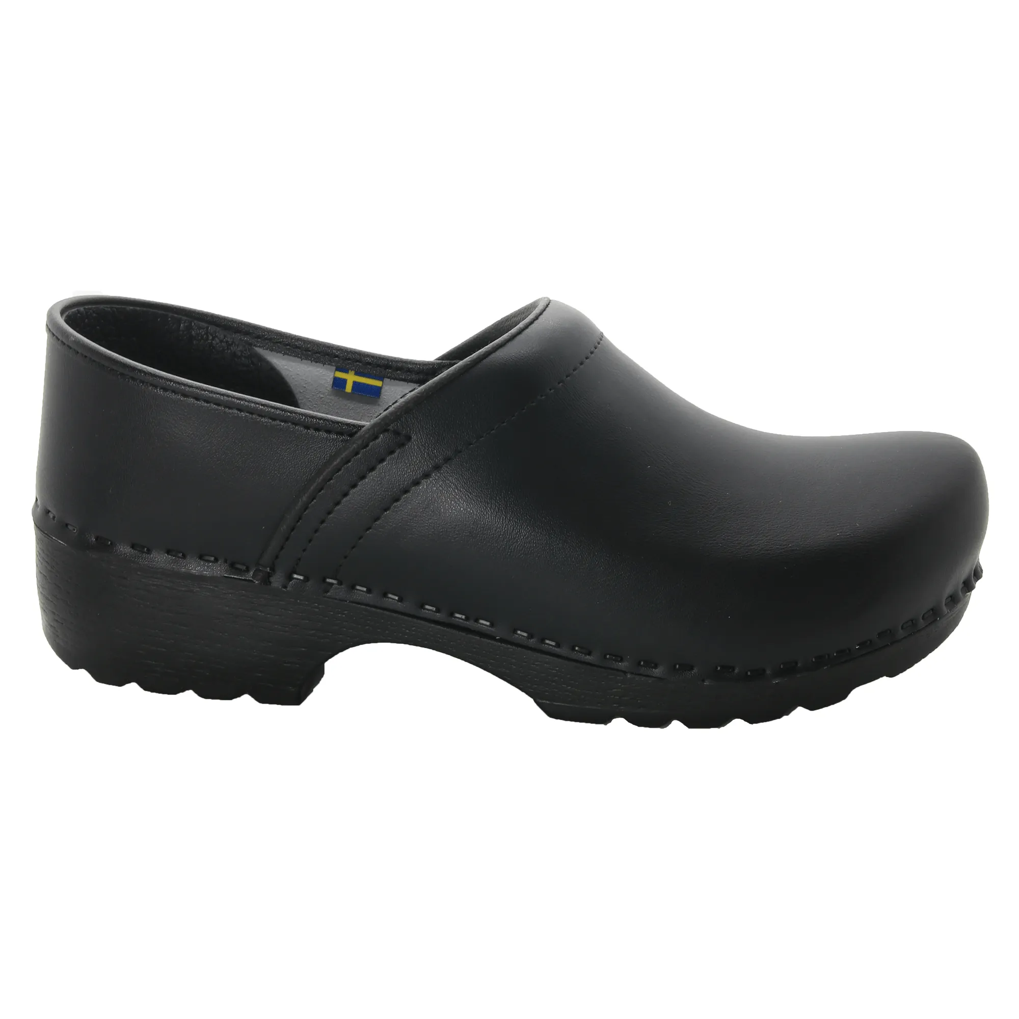 BJORK Men's Swedish Professional Black Leather Clogs