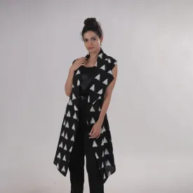 Black & White Handprinted Ikat Sleeveless Shrug