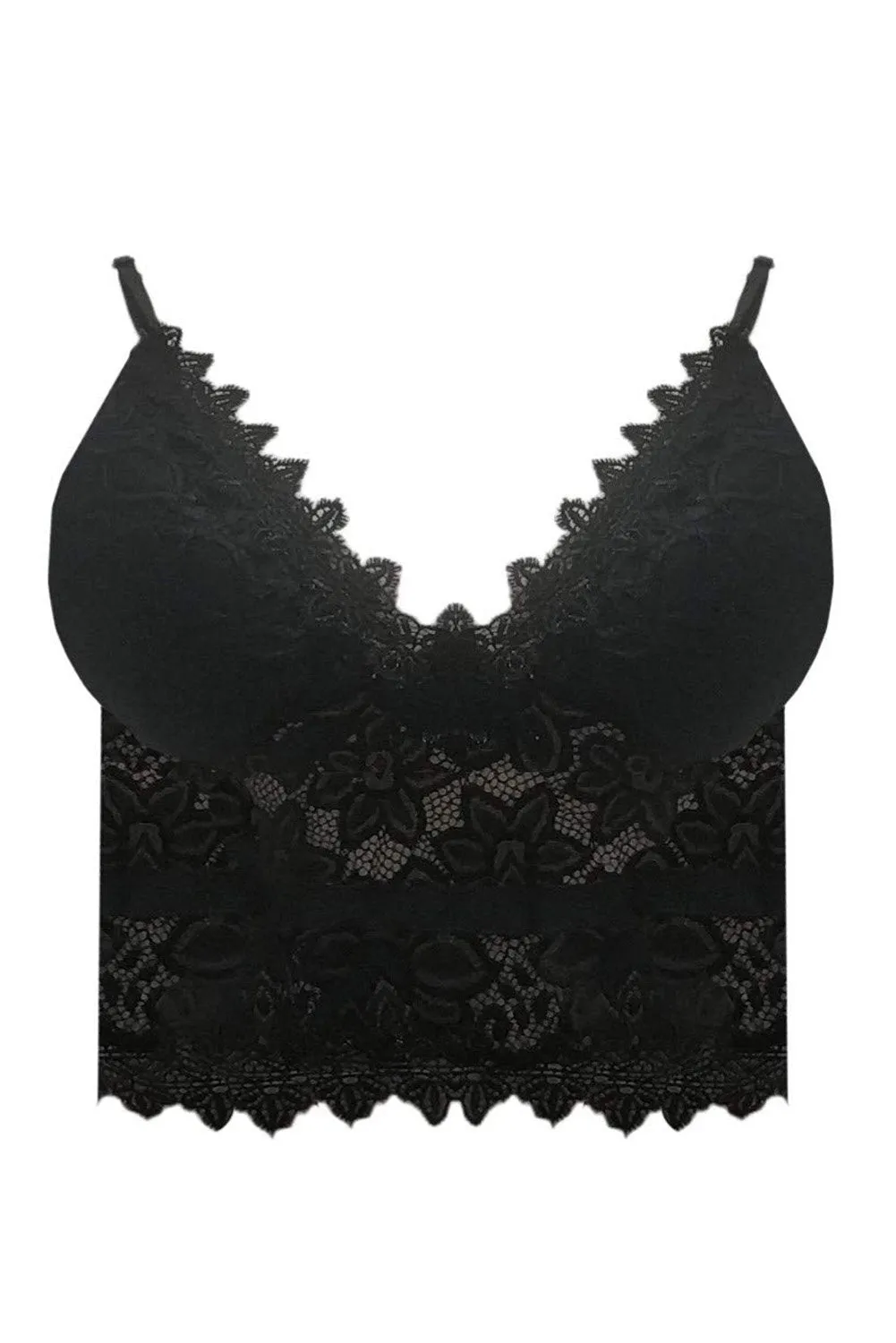 Black Deep Neck Lace Bralette Top