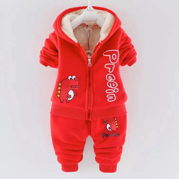 Boys And Girls Fluffy Warm  Hooded 2 Pcs Set