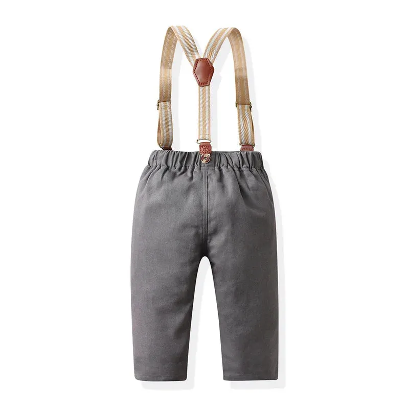 Boys Long Plaid Top Suspenders Gentleman Outfit Sets