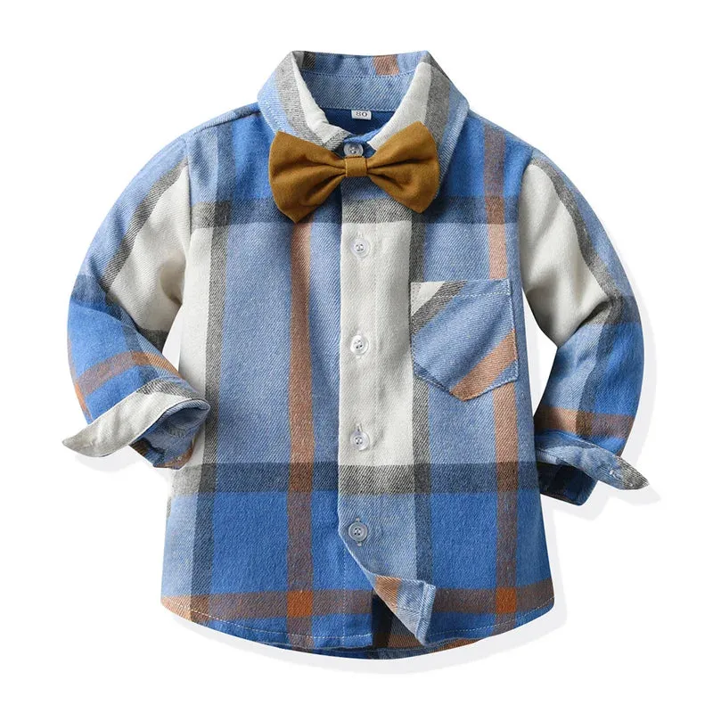 Boys Long Plaid Top Suspenders Gentleman Outfit Sets