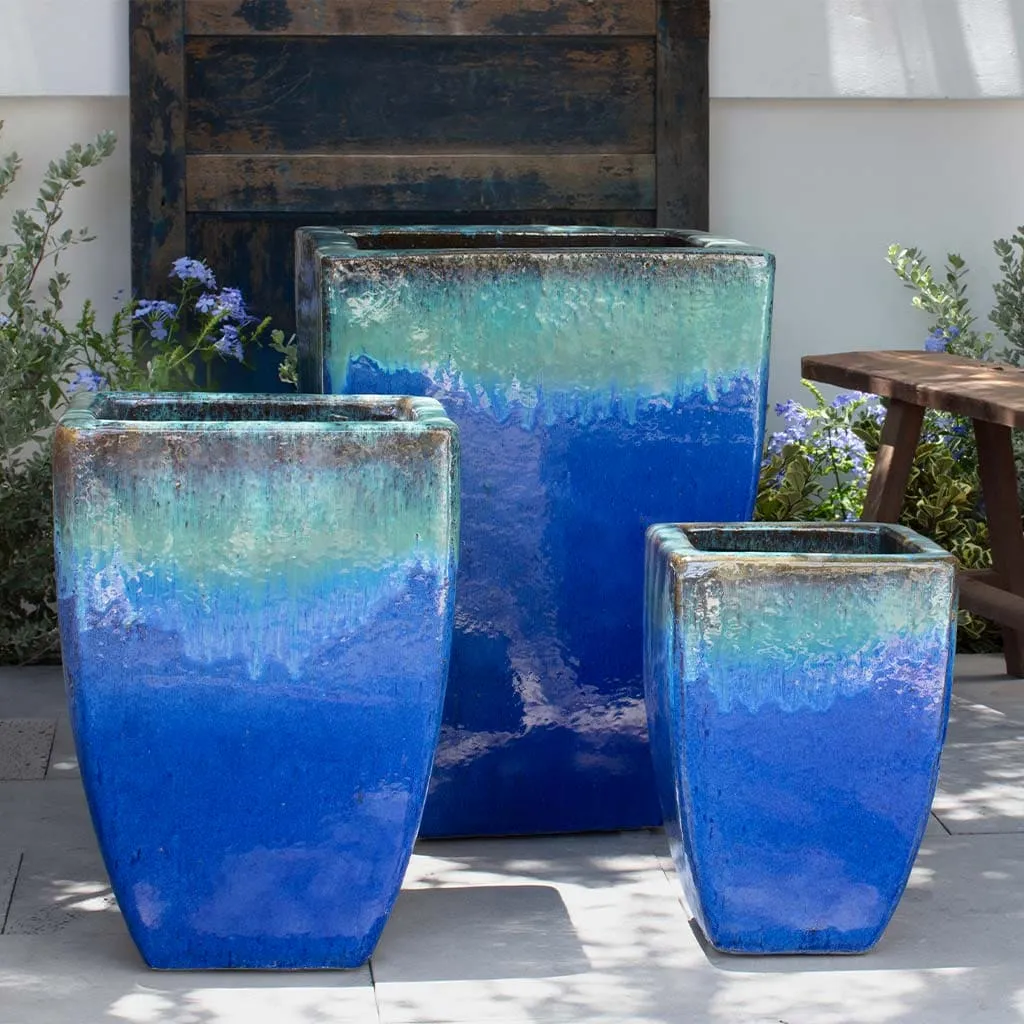 Campania International Macouba Planter in Running Aqua set of 3