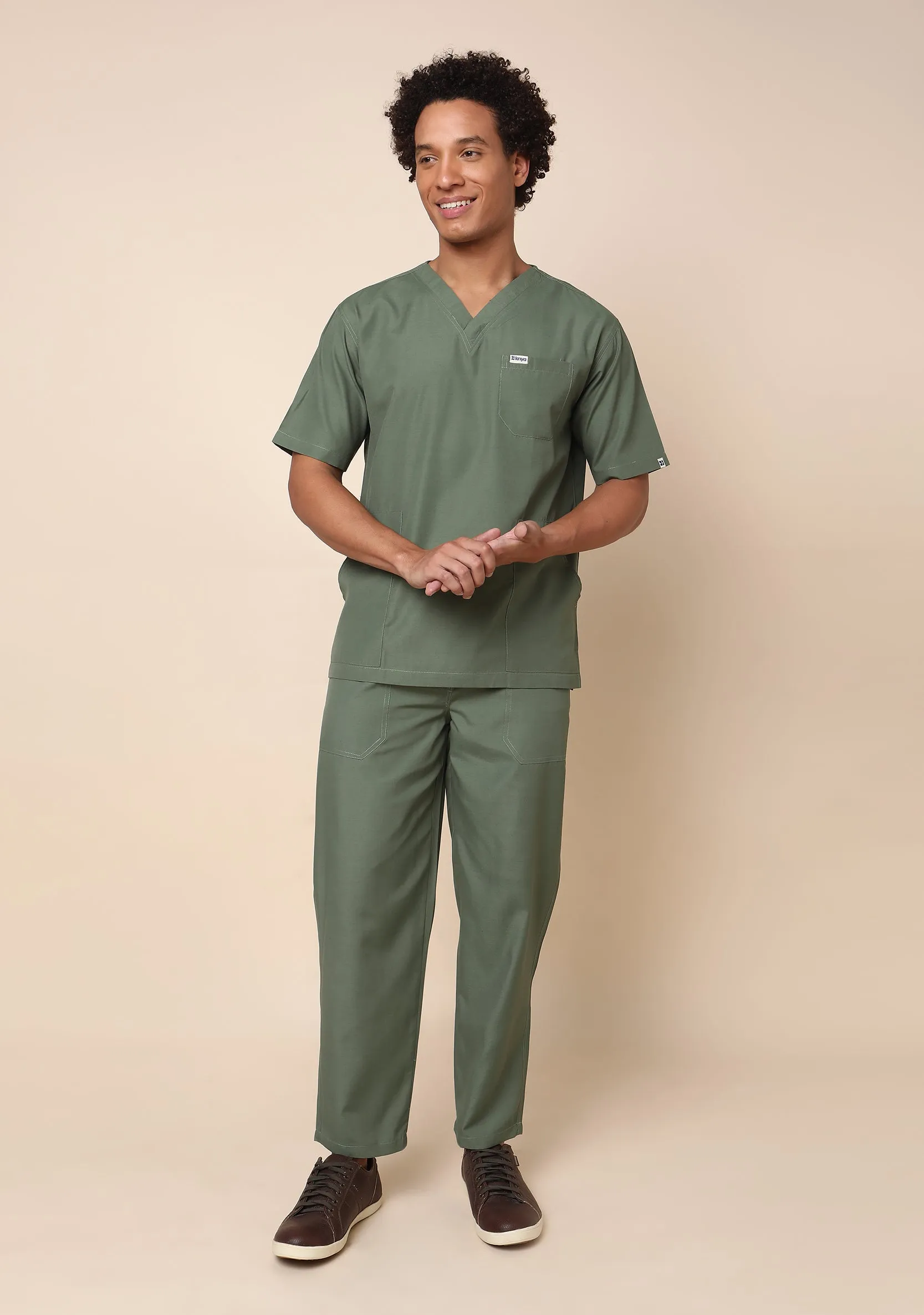 Classic Men's V-neck (Olive) Scrub - Bundle Set