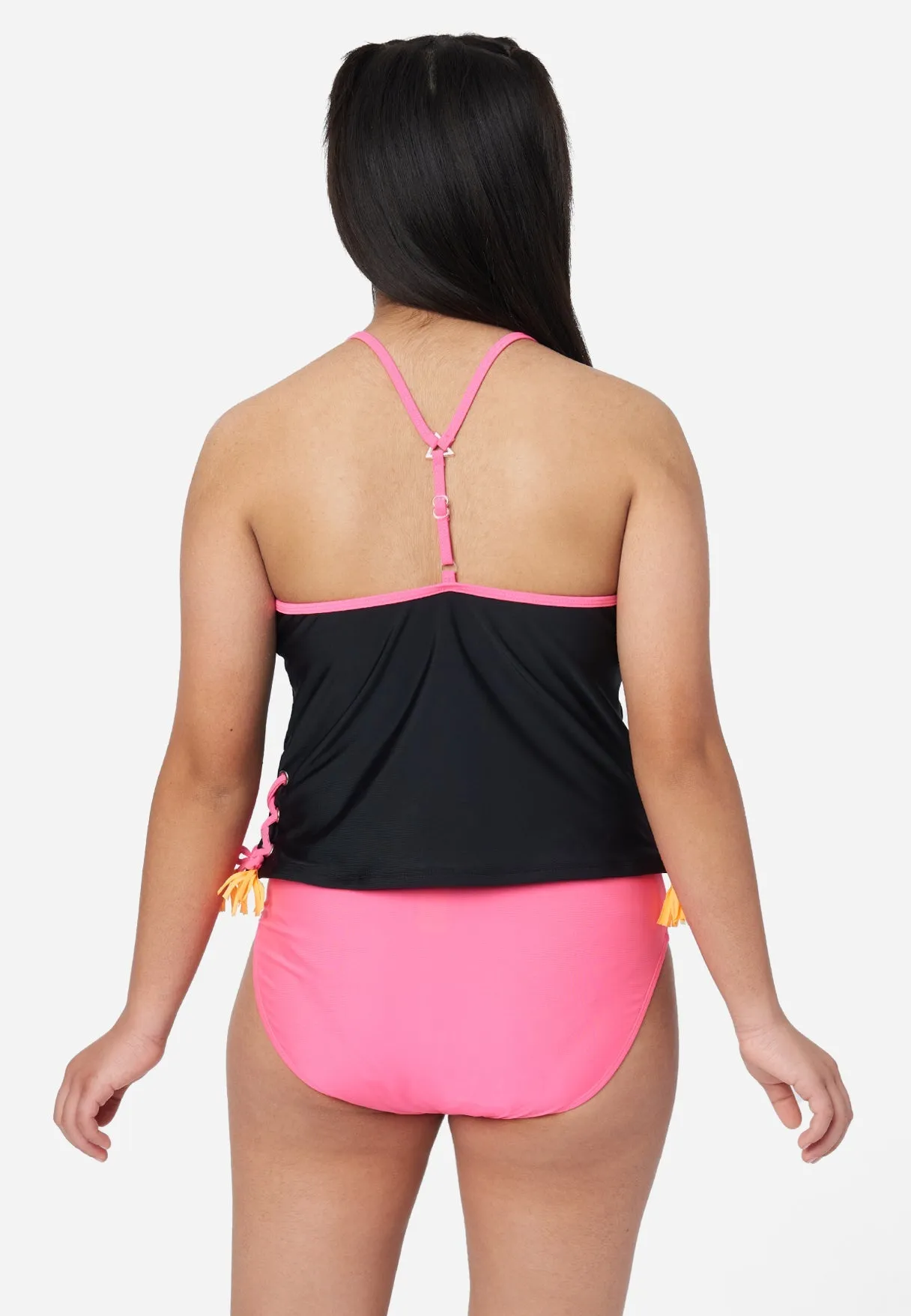 Color Block Lace-Up Tankini Swim Set