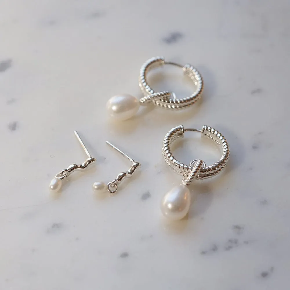 Double Pearl Earring Stack Sterling Silver