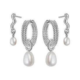 Double Pearl Earring Stack Sterling Silver