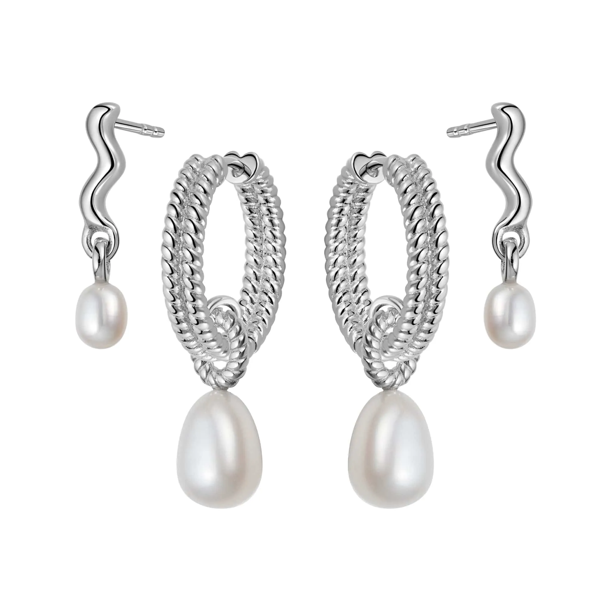 Double Pearl Earring Stack Sterling Silver