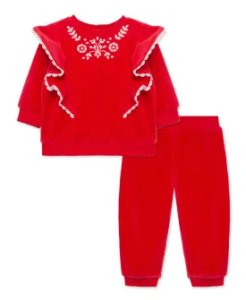 Embroidered Velour Pant Set (2T-4T)