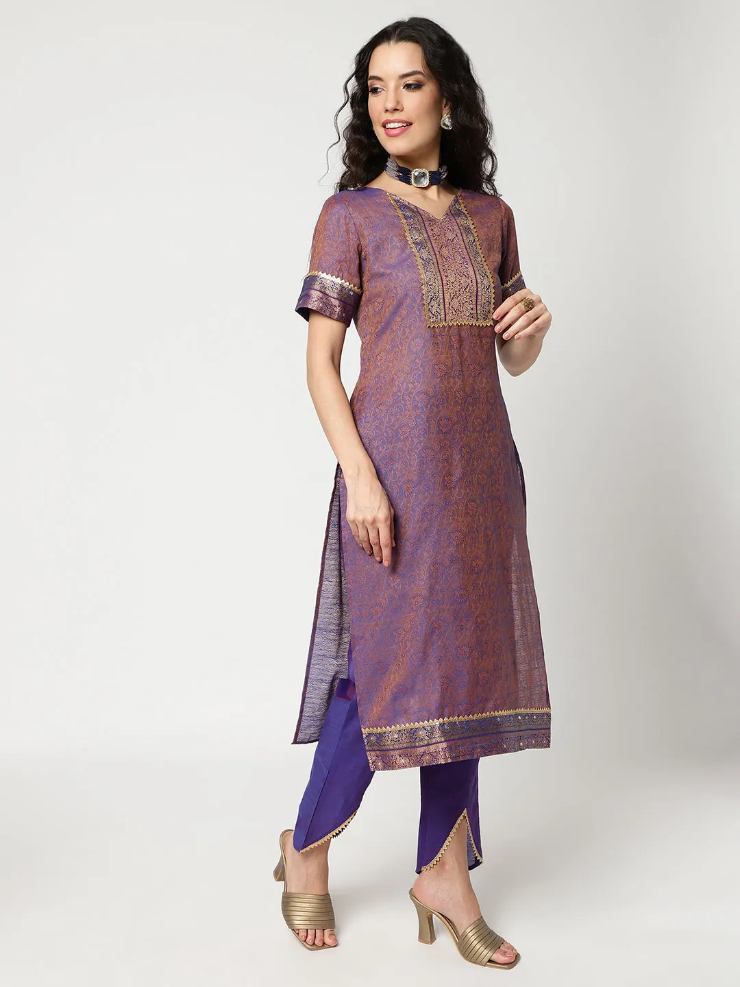 Festive Embroidered Kurta With Straight Pant And Matching Dupatta Set