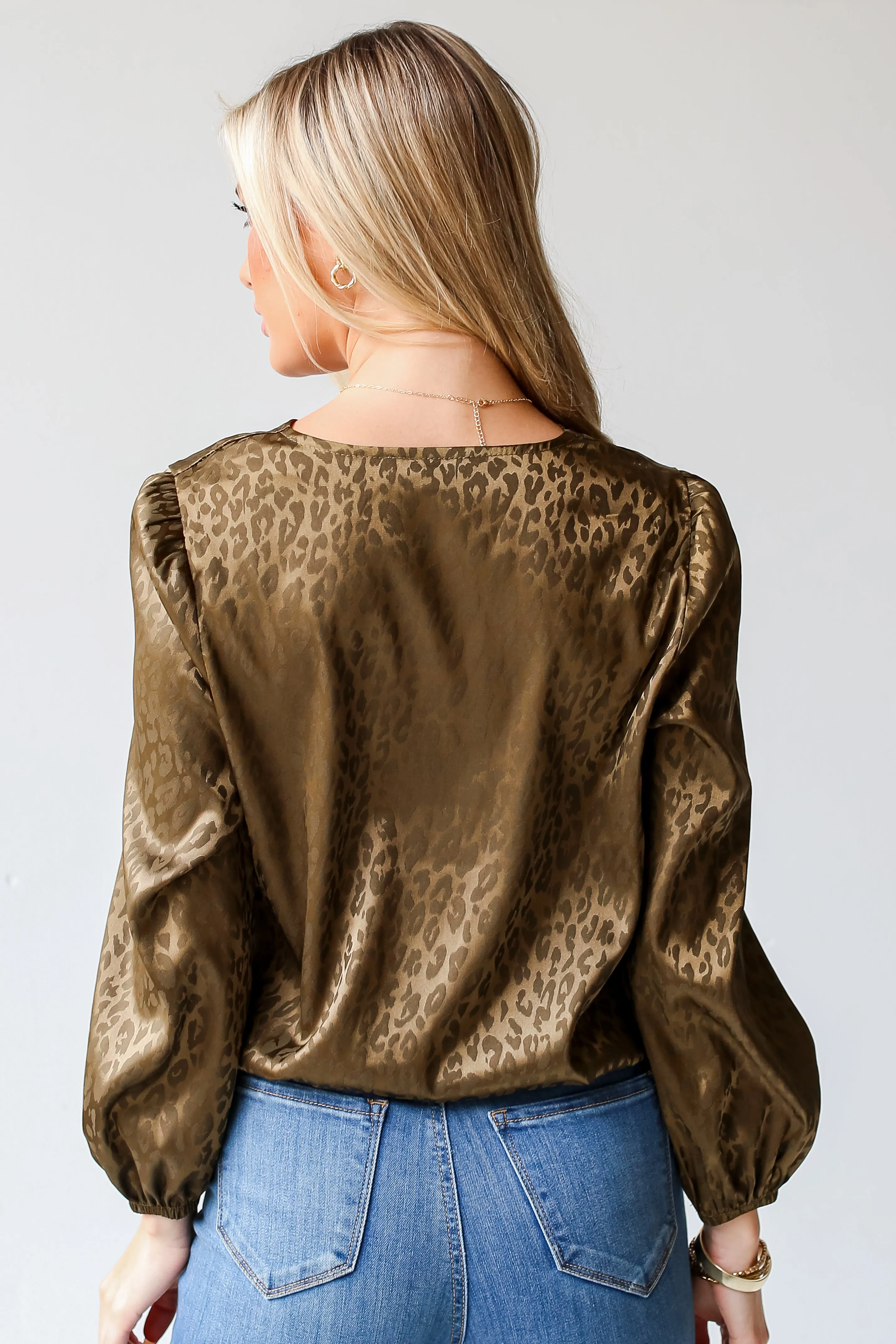 FINAL SALE - Acting Wild Olive Leopard Surplice Blouse