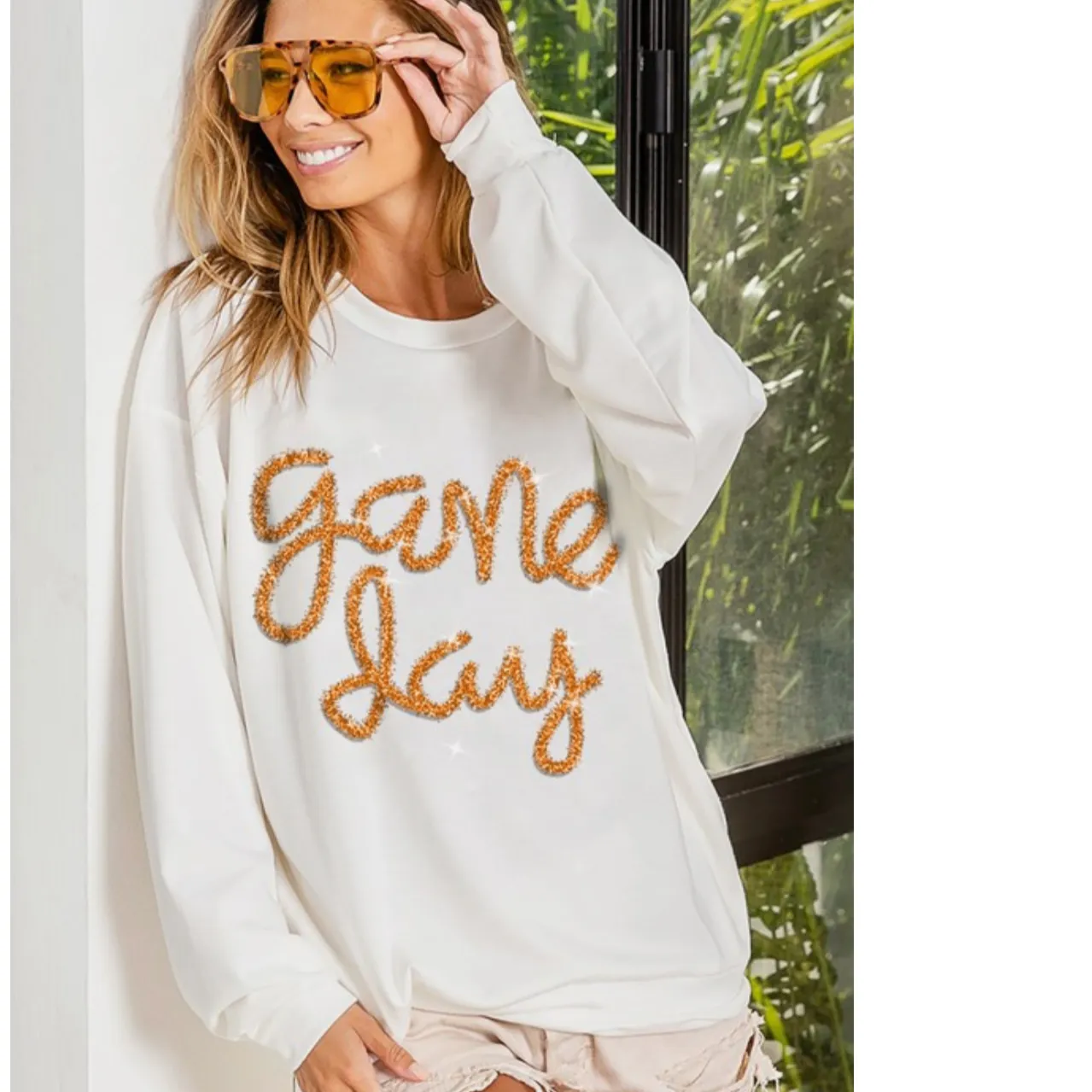 Game Day Metallic Letter Oversized Sweatshirt