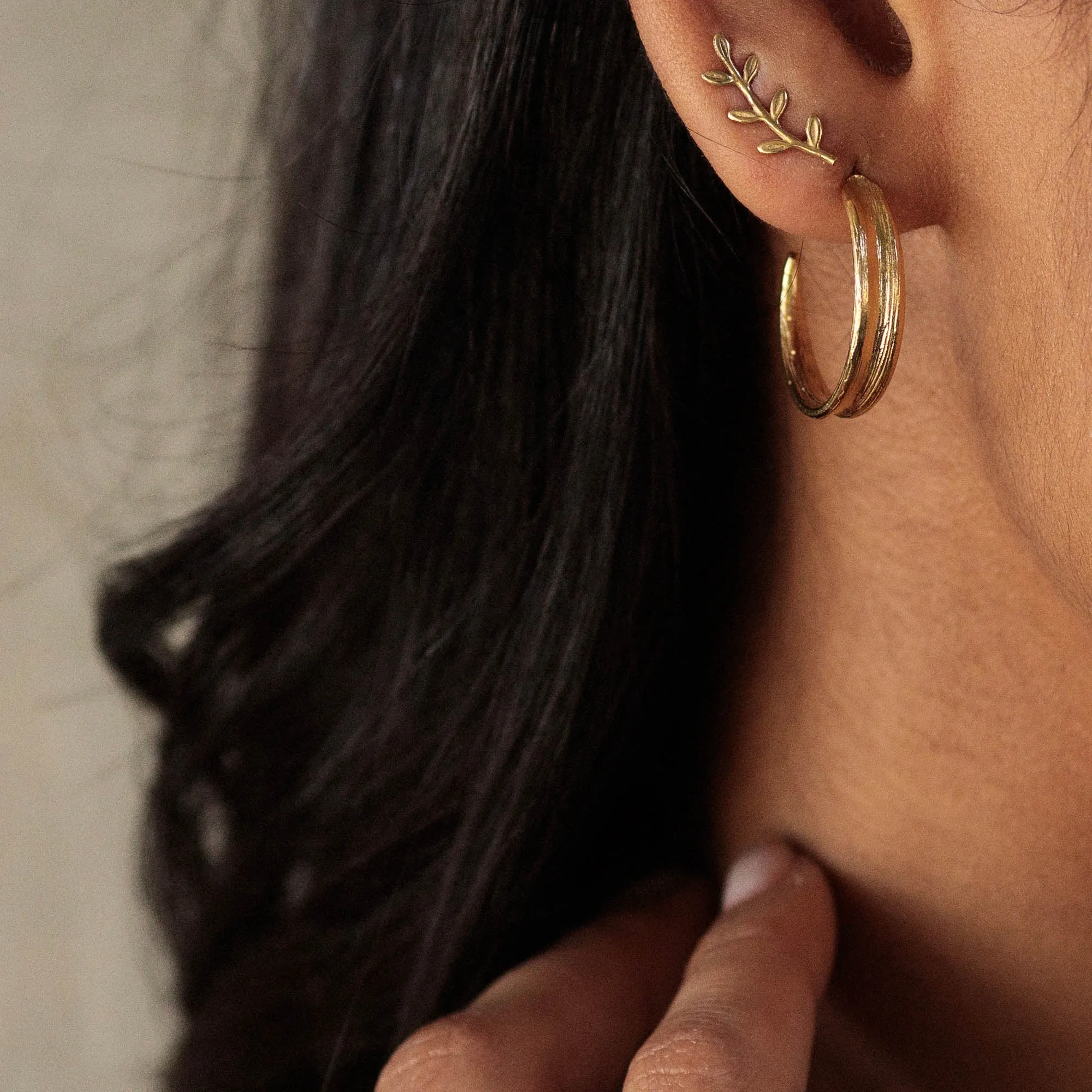 Gold Blade of Grass Hoop Earrings