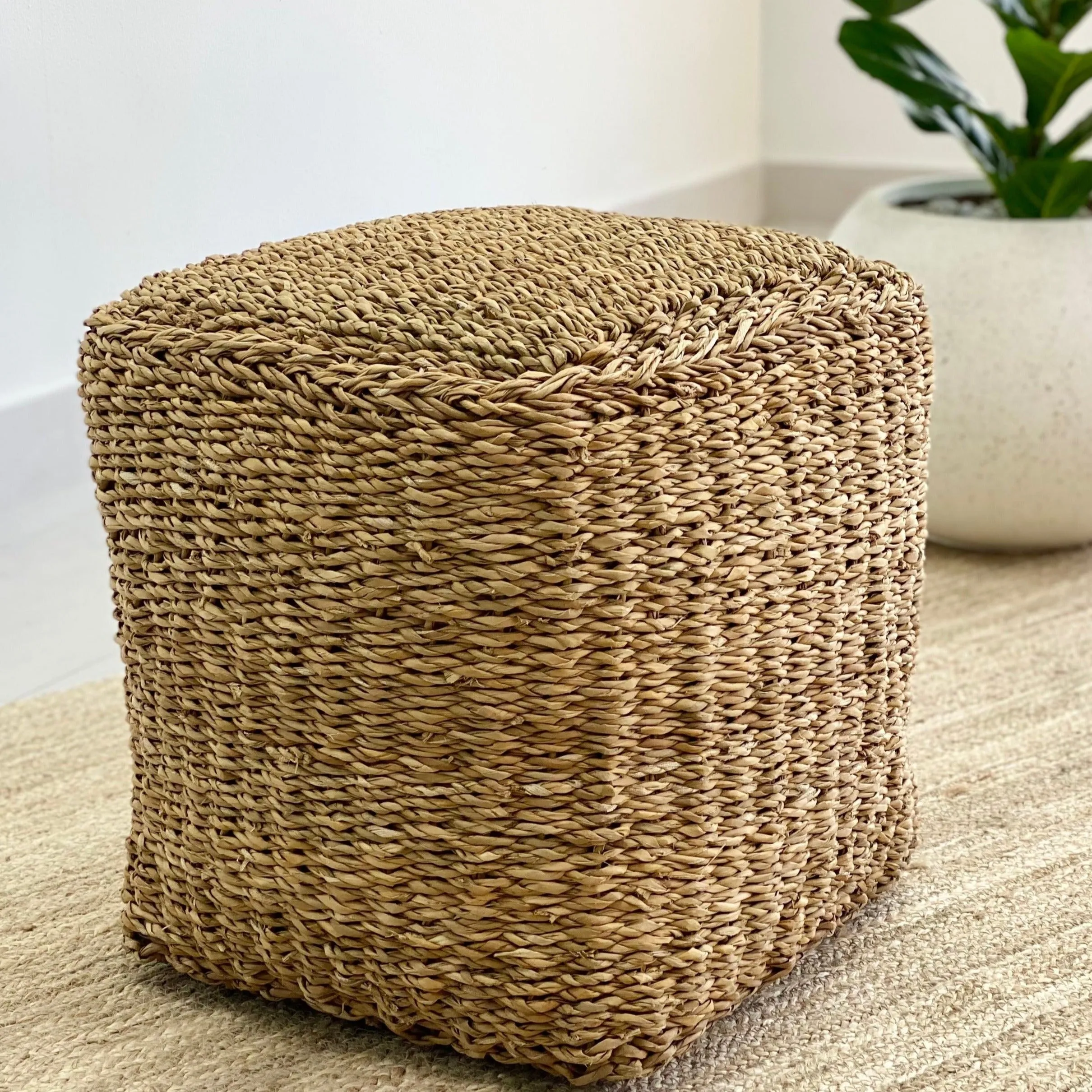 Grass and Coconut Natural Square Ottoman