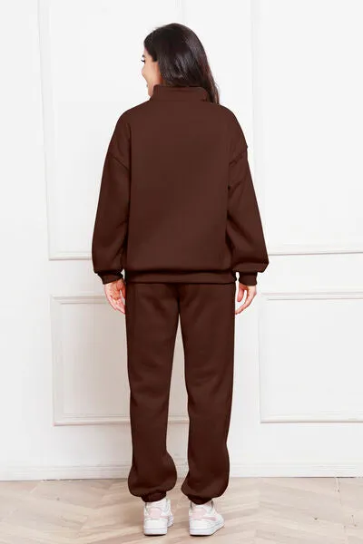 Half Zip Long Sleeve Sweatshirt and Pants Set