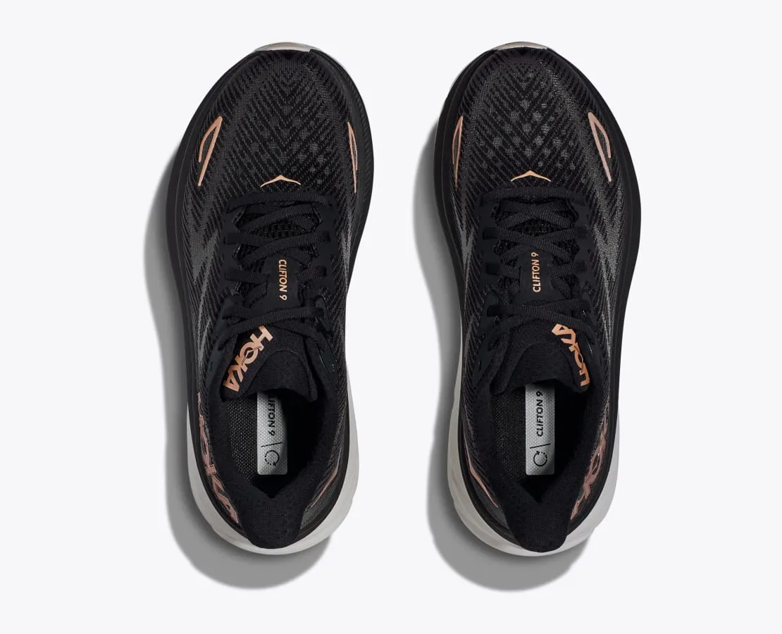 HOKA CLIFTON 9 WOMENS BLACK/ROSE GOLD