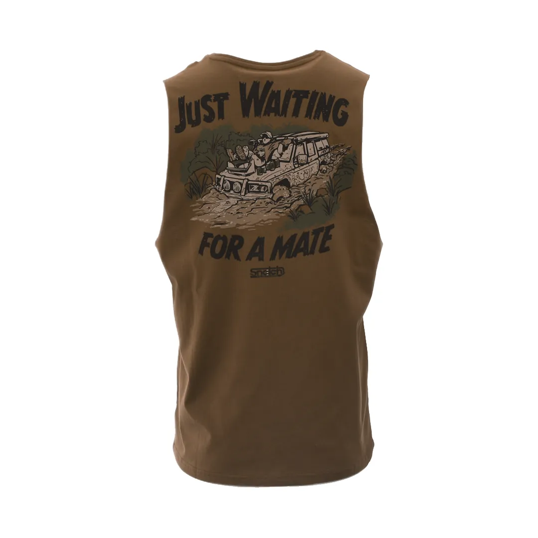 Just Waiting For A Mate Muscle Tee Dark Sand - SM1103DS