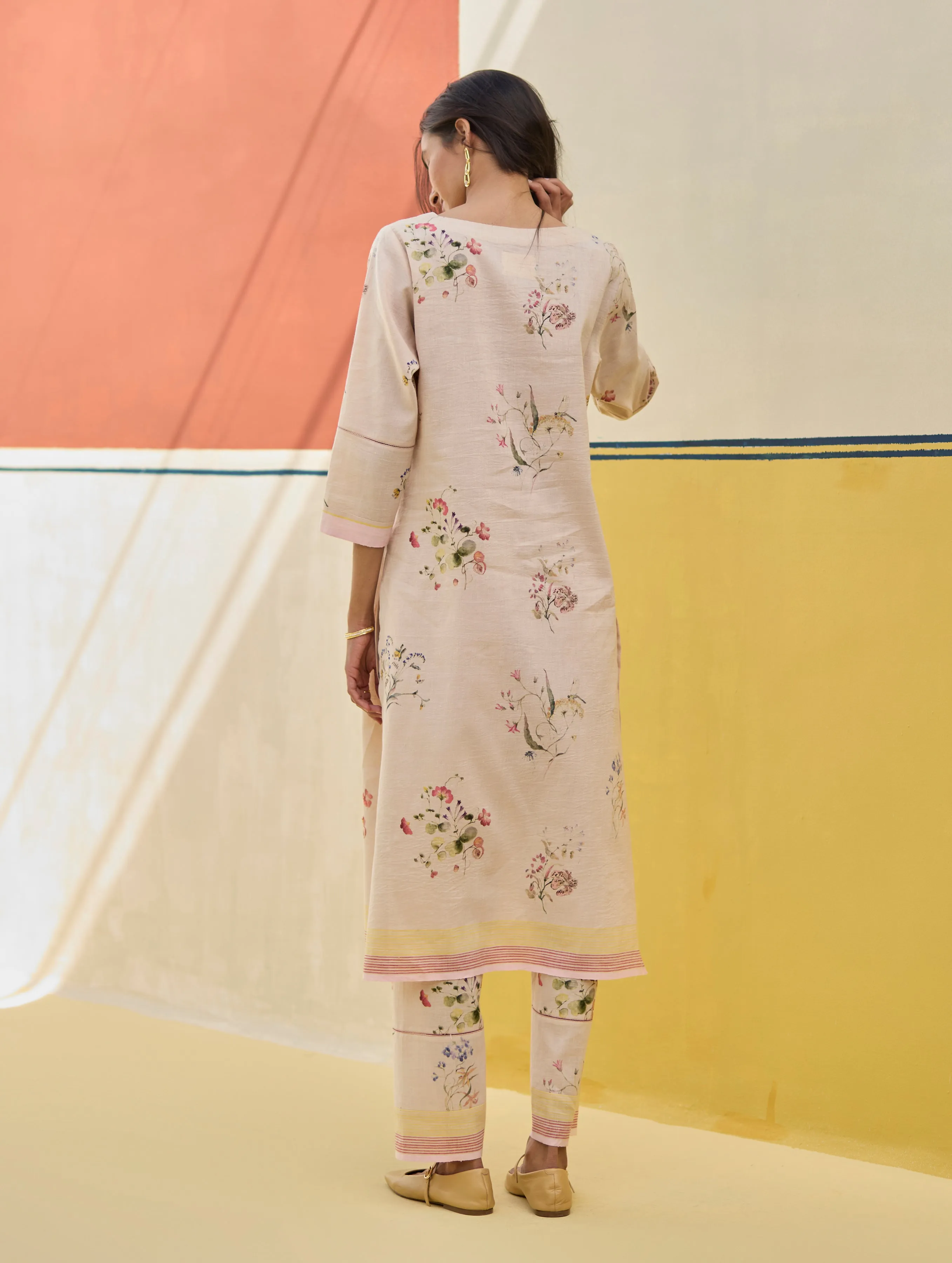 Kera Floral Embroidered Kurta Set
 - Sand