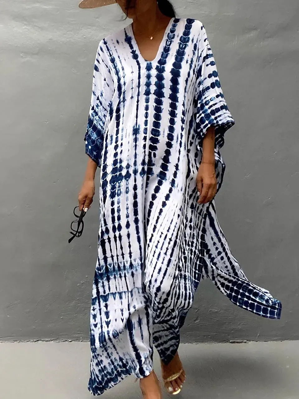 LVSANW 2024 Women's Long Caftans Print Bathing Suit Cover Up Casual Maxi Dress Plus Size Kaftan Robe Tunic Kimono Summer Beach Wear